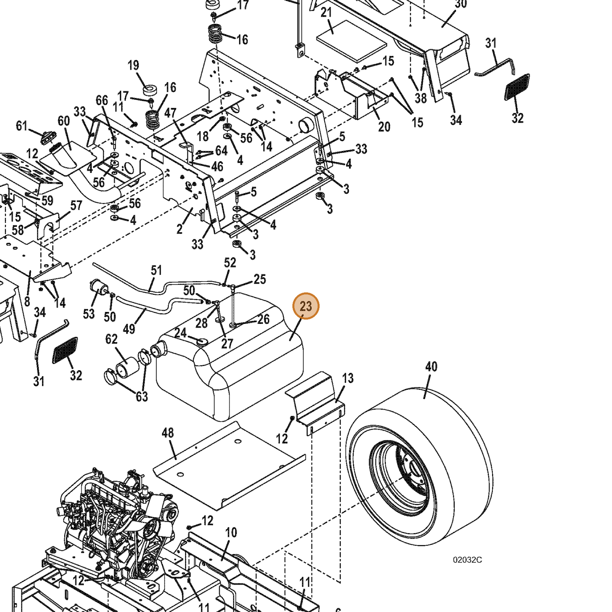 Grasshopper part 605800 — IPL diagram snippet (6x zoom, amber highlight)