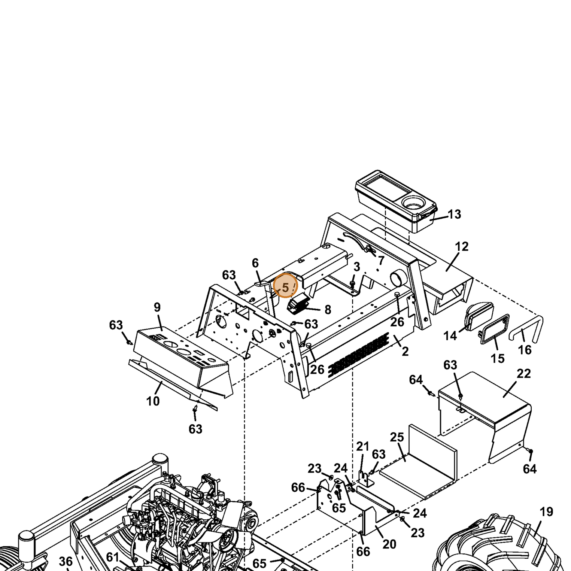 Grasshopper part 605820 — IPL diagram snippet (6x zoom, amber highlight)