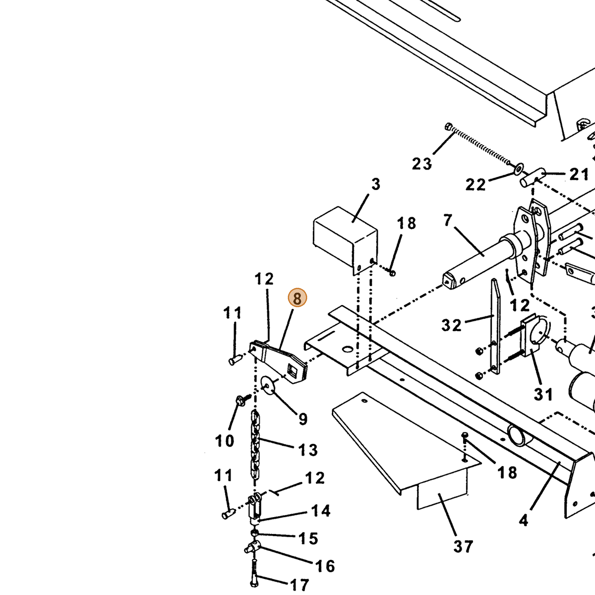 Grasshopper part 643076 — IPL diagram snippet (6x zoom, amber highlight)