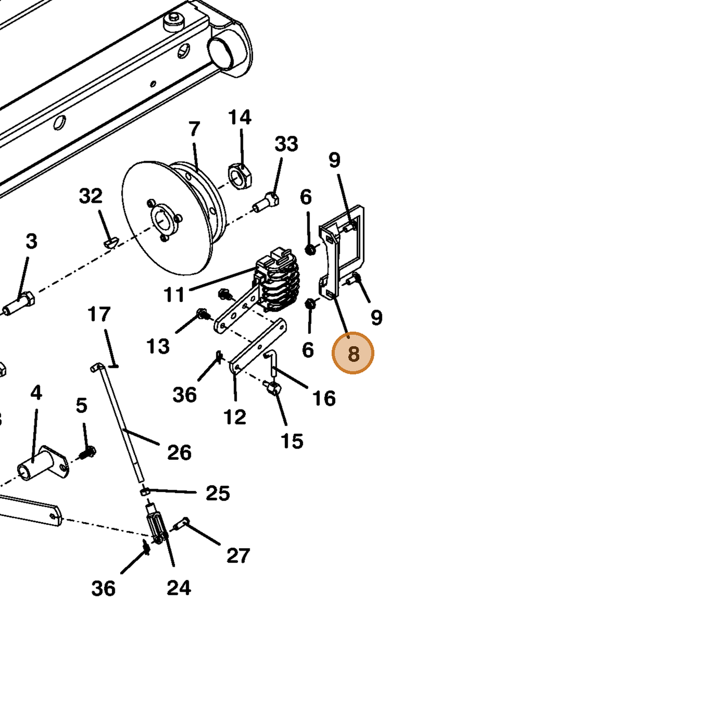 Grasshopper part 644121 — IPL diagram snippet (6x zoom, amber highlight)