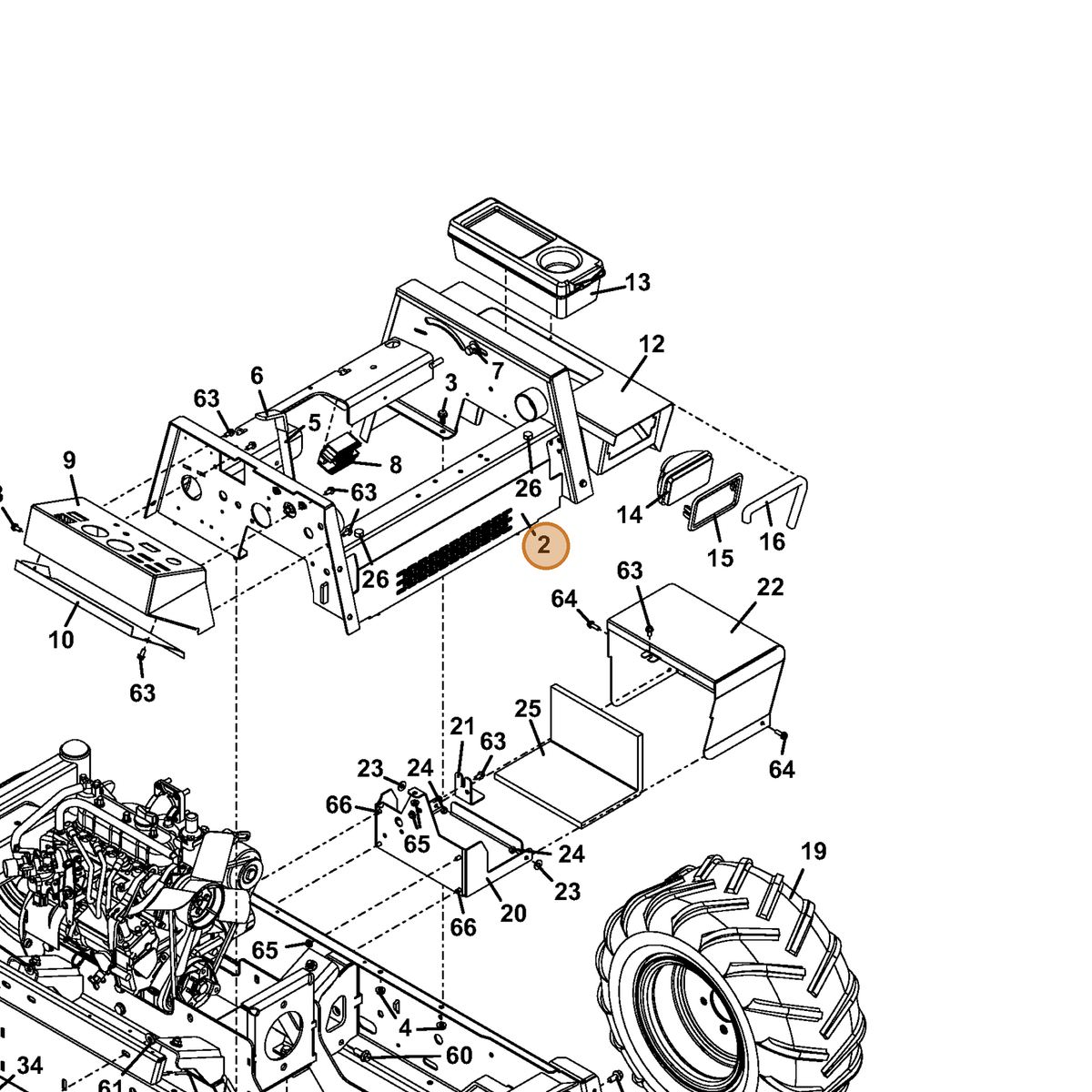 Grasshopper part 644874 — IPL diagram snippet (6x zoom, amber highlight)