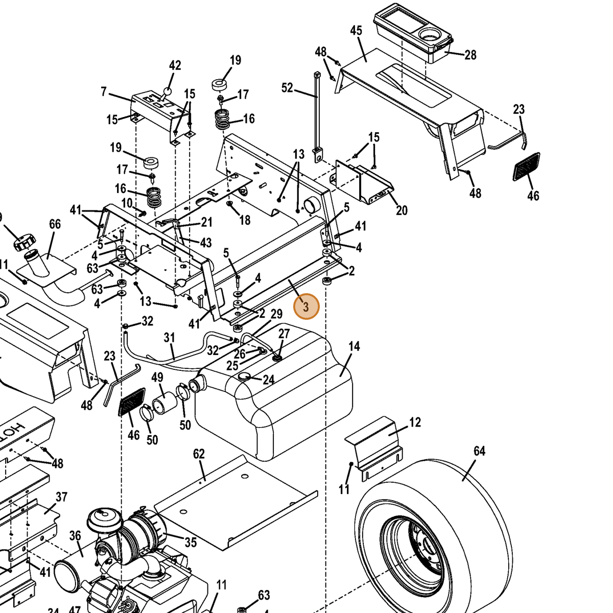 Grasshopper part 644889 — IPL diagram snippet (6x zoom, amber highlight)