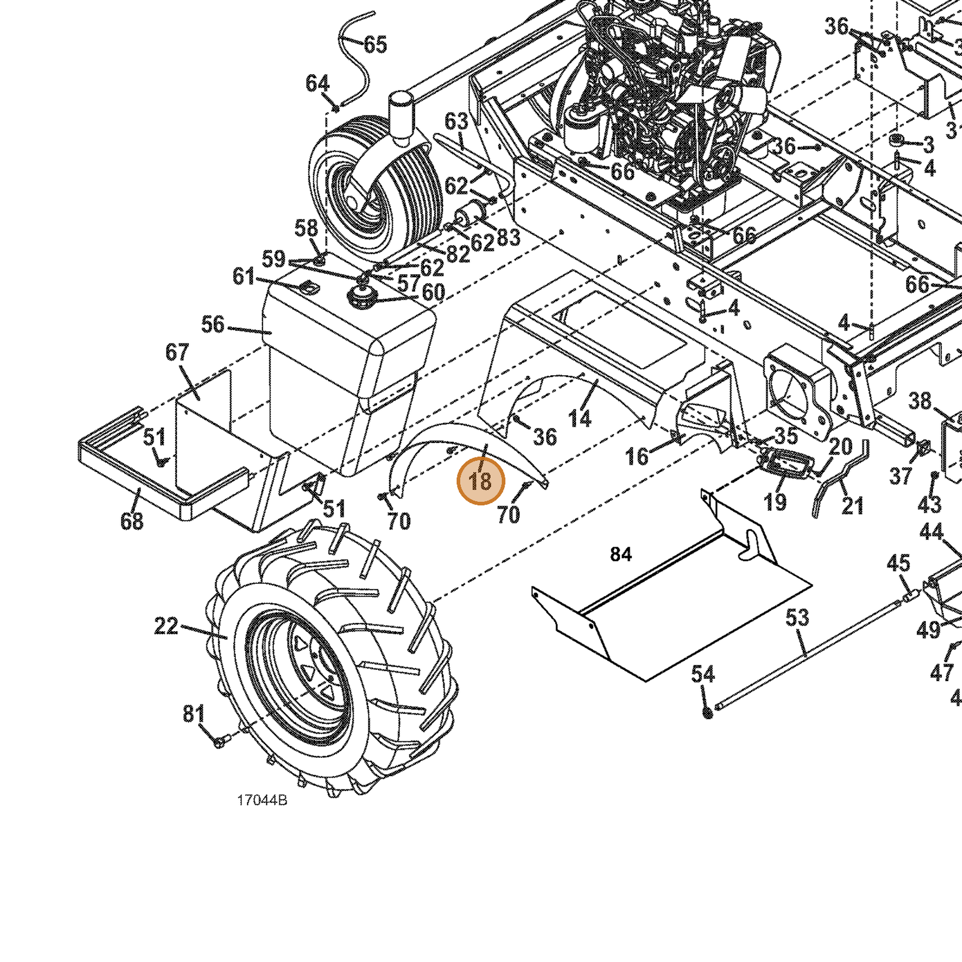 Grasshopper part 645000 — IPL diagram snippet (6x zoom, amber highlight)
