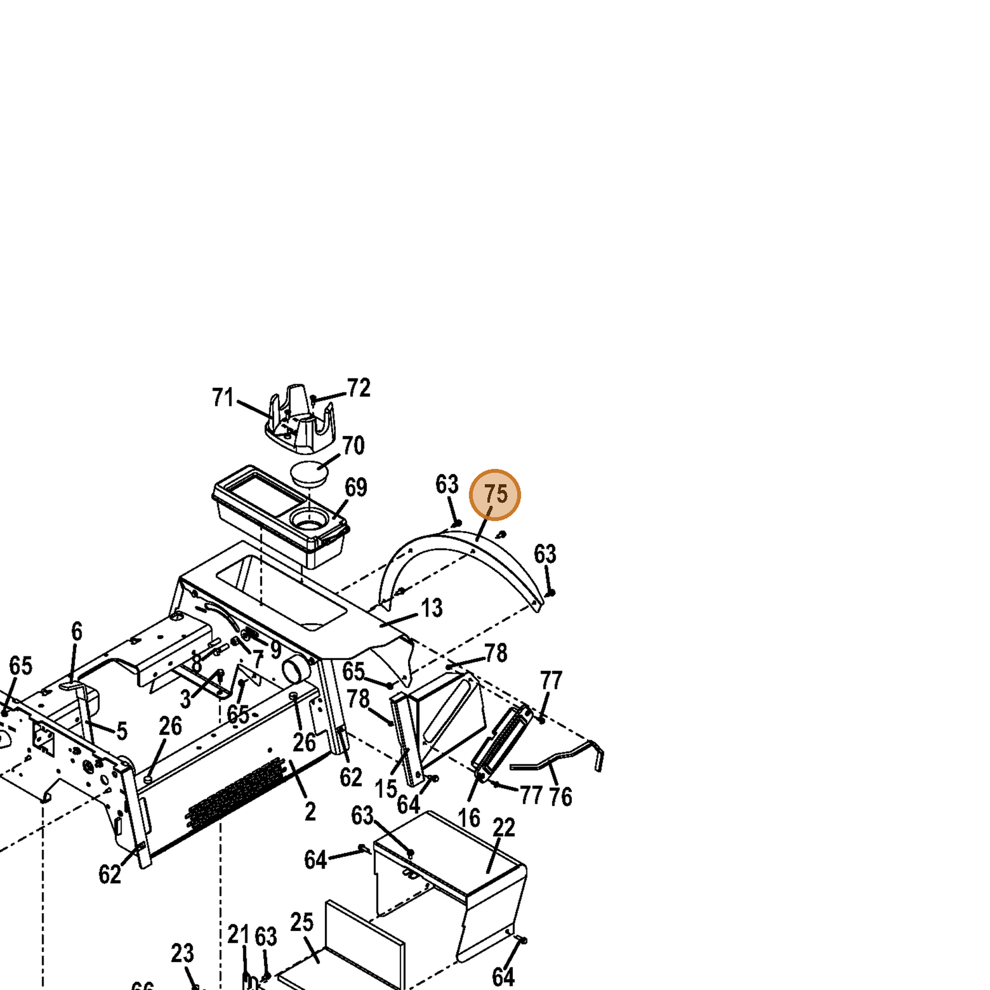 Grasshopper part 645001 — IPL diagram snippet (6x zoom, amber highlight)