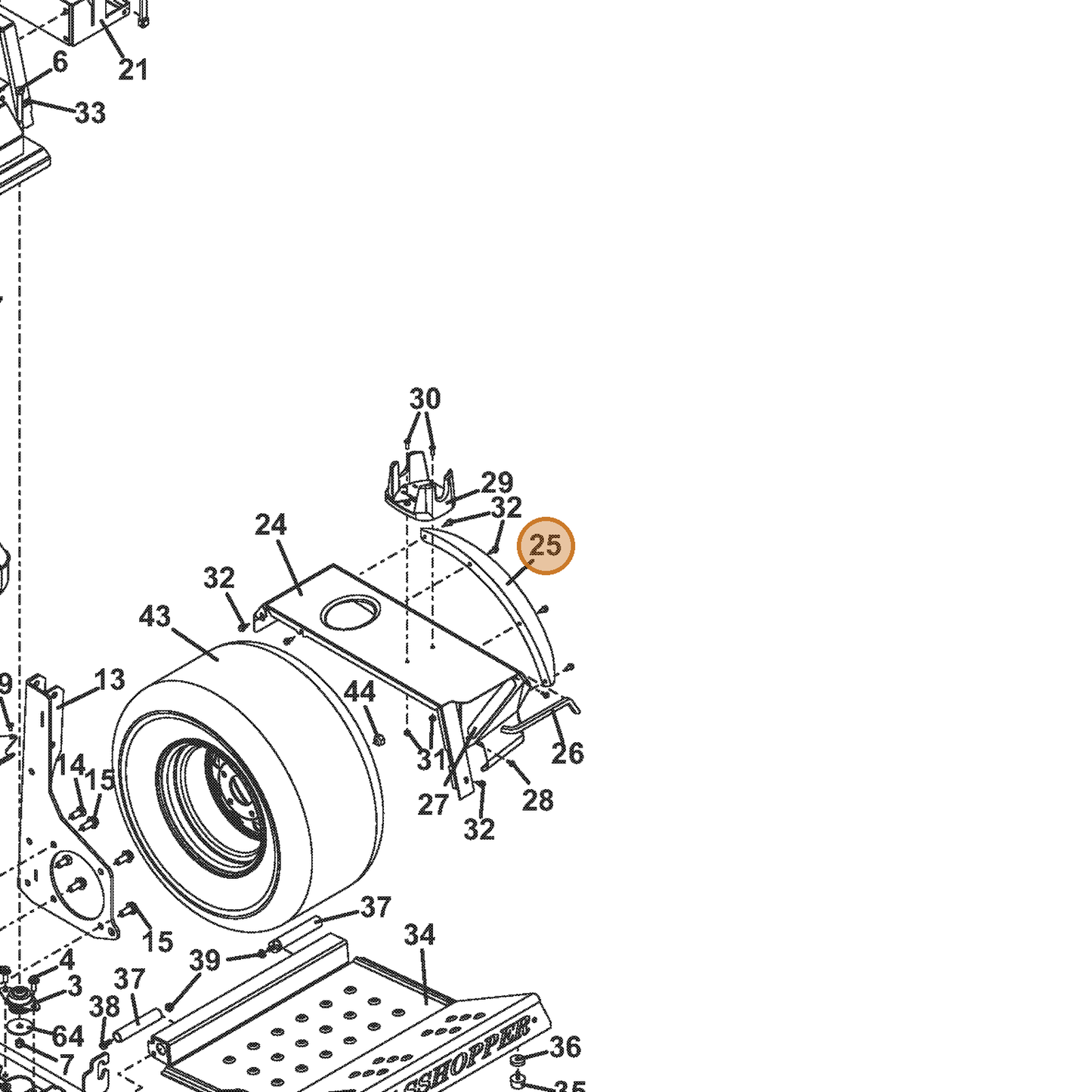 Grasshopper part 645002 — IPL diagram snippet (6x zoom, amber highlight)