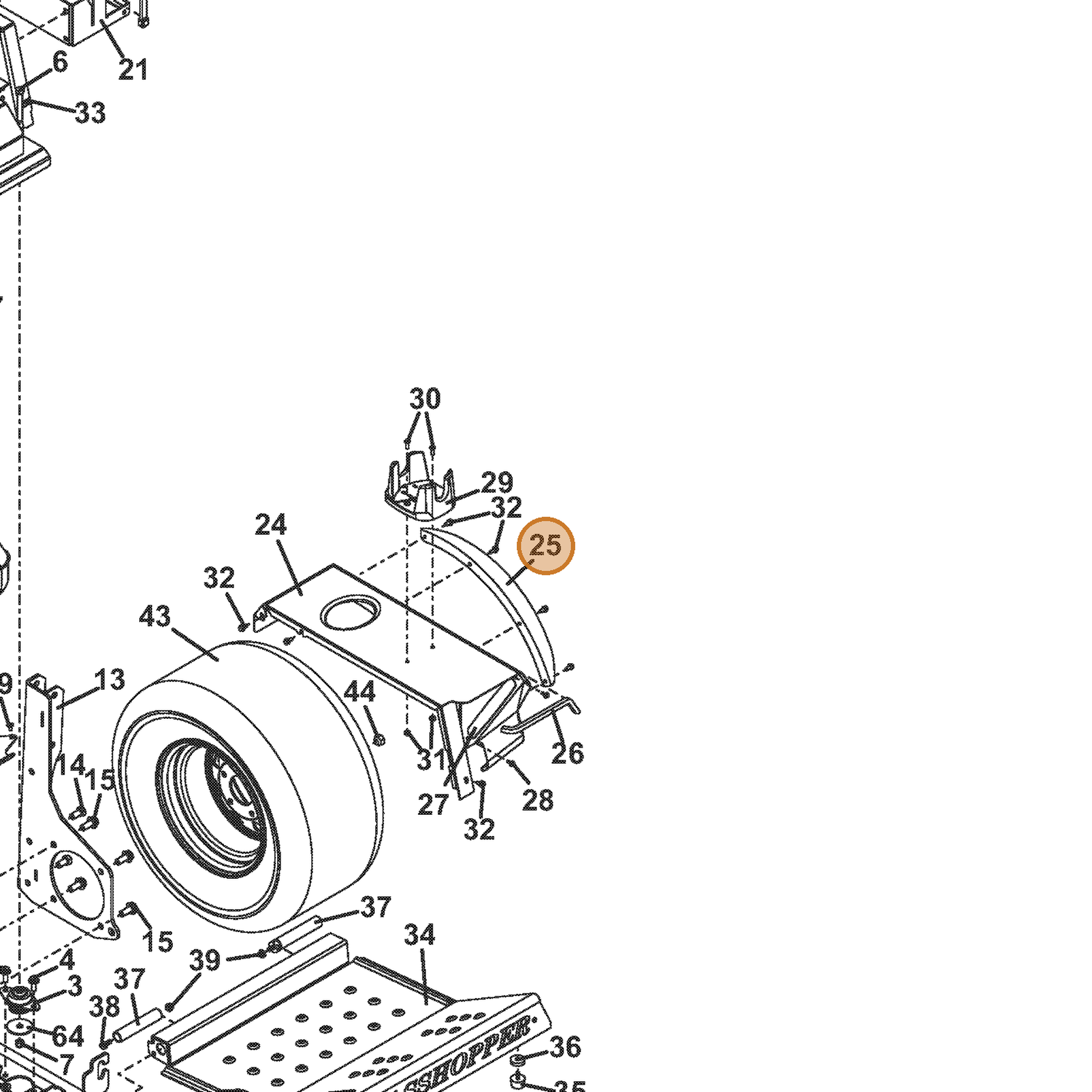 Grasshopper part 645002 — IPL diagram snippet (6x zoom, amber highlight)