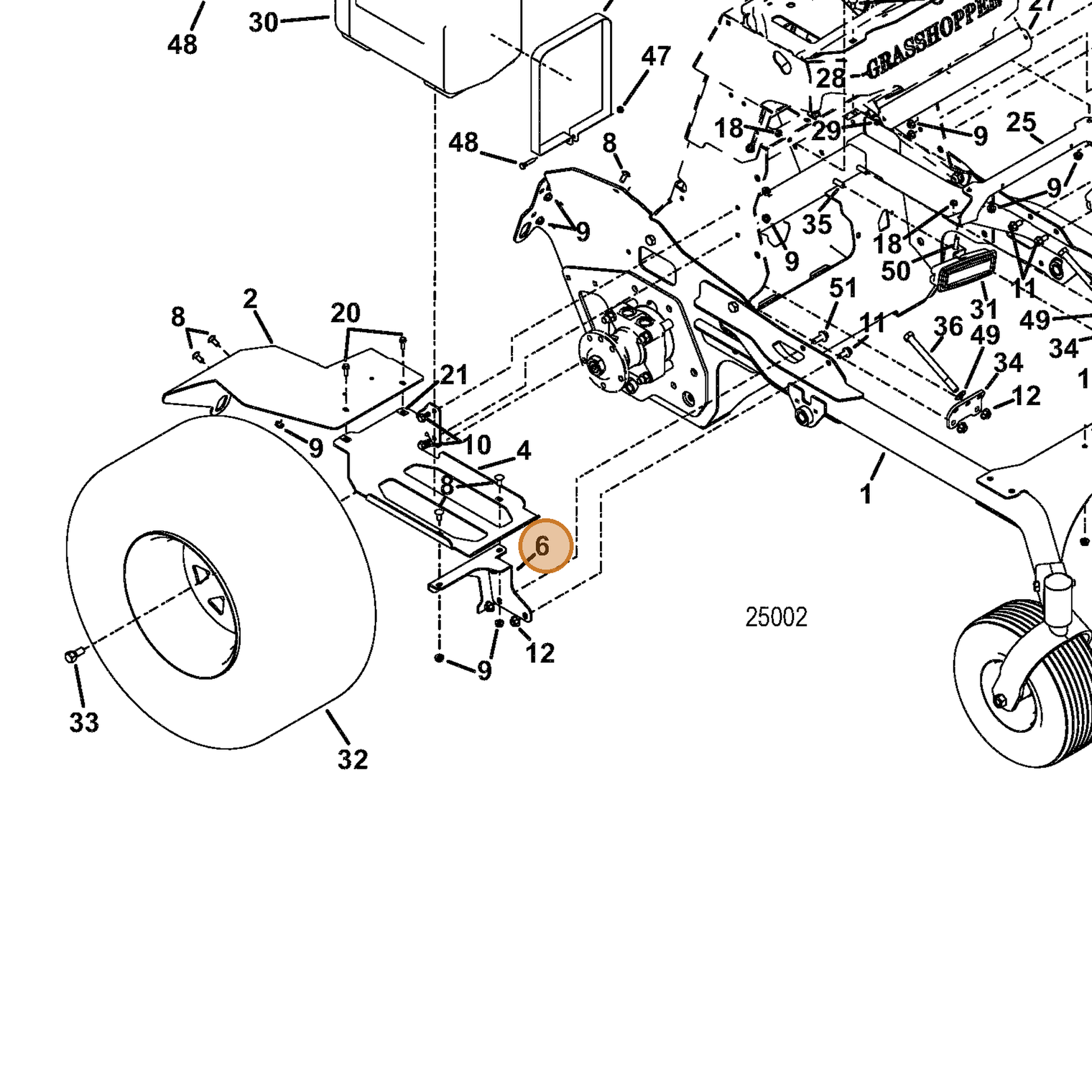 Grasshopper part 645138 — IPL diagram snippet (6x zoom, amber highlight)