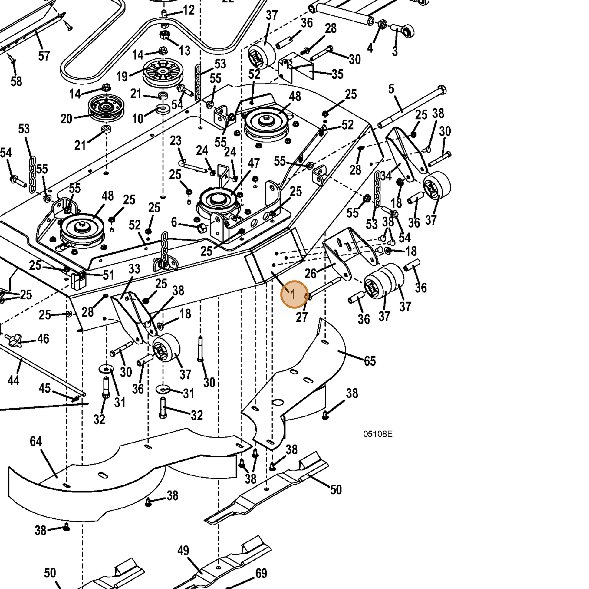 Grasshopper part 645151 — IPL diagram snippet (6x zoom, amber highlight)
