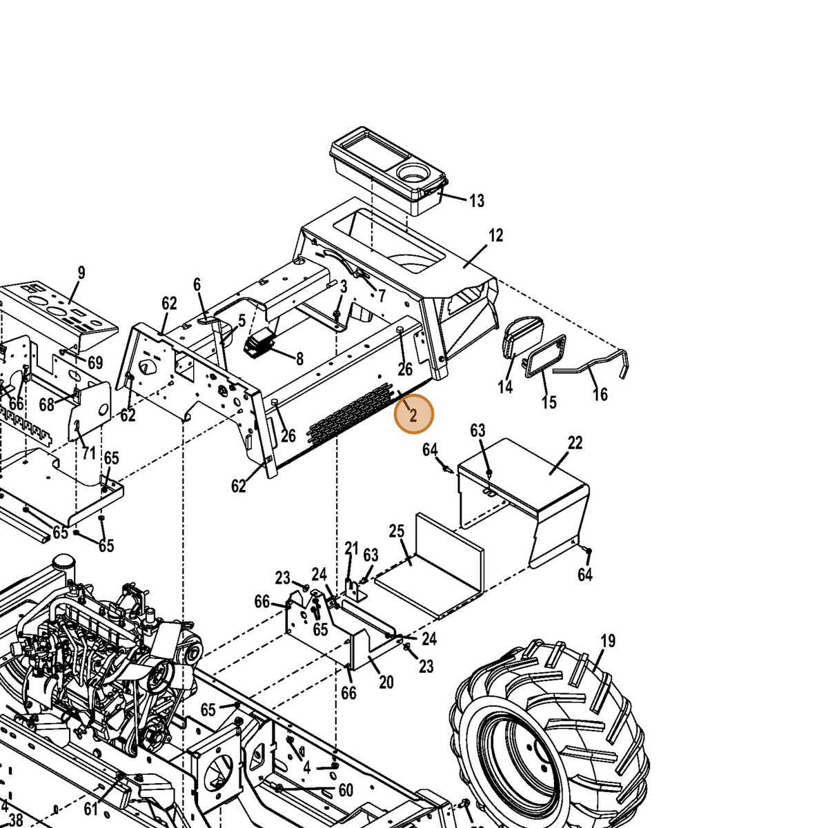Grasshopper part 645214 — IPL diagram snippet (6x zoom, amber highlight)