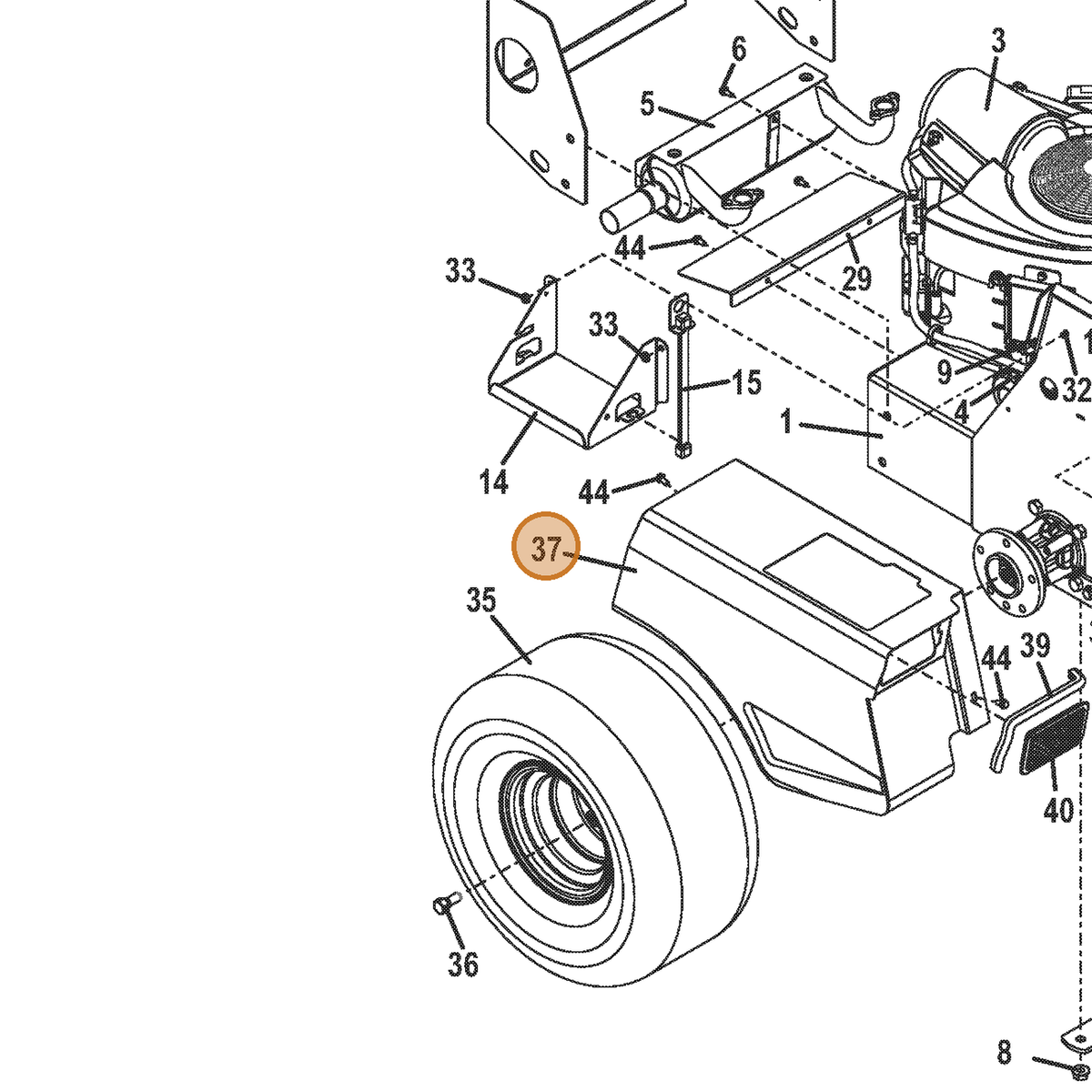 Grasshopper part 645238 — IPL diagram snippet (6x zoom, amber highlight)