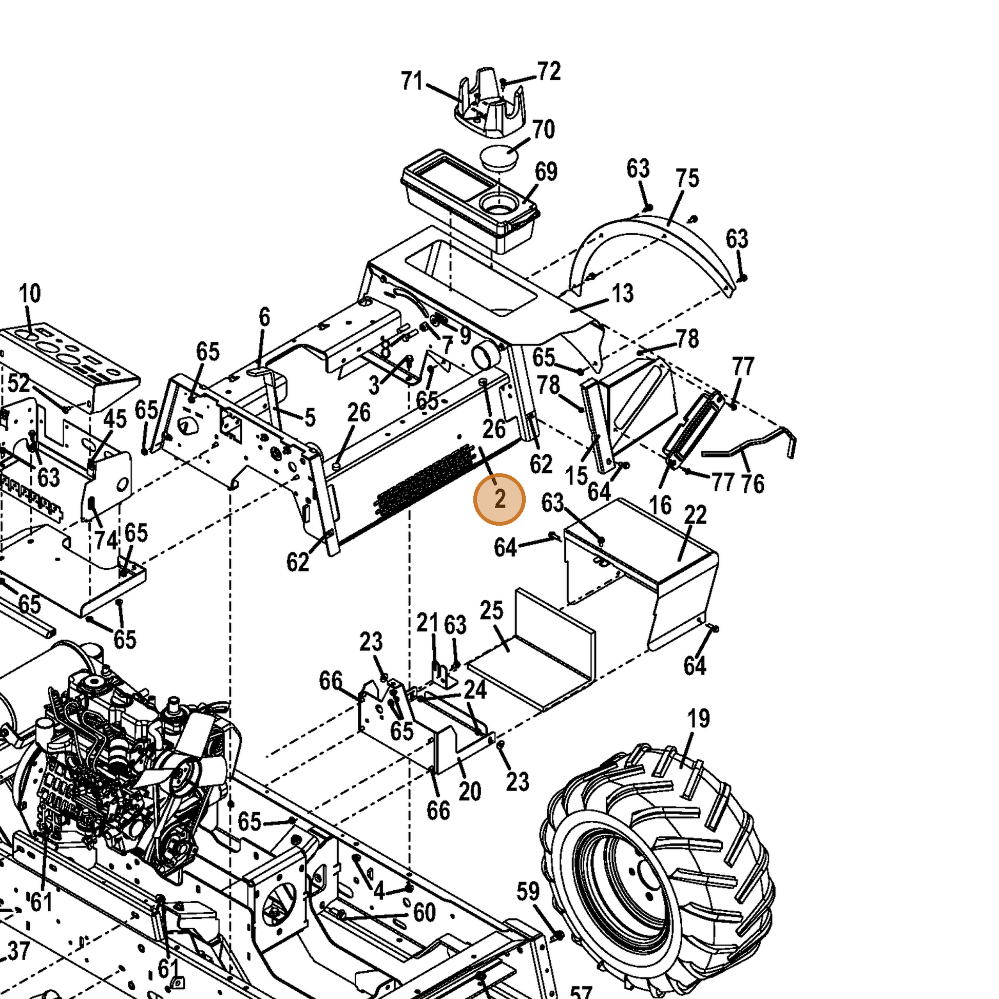 Grasshopper part 645368 — IPL diagram snippet (6x zoom, amber highlight)