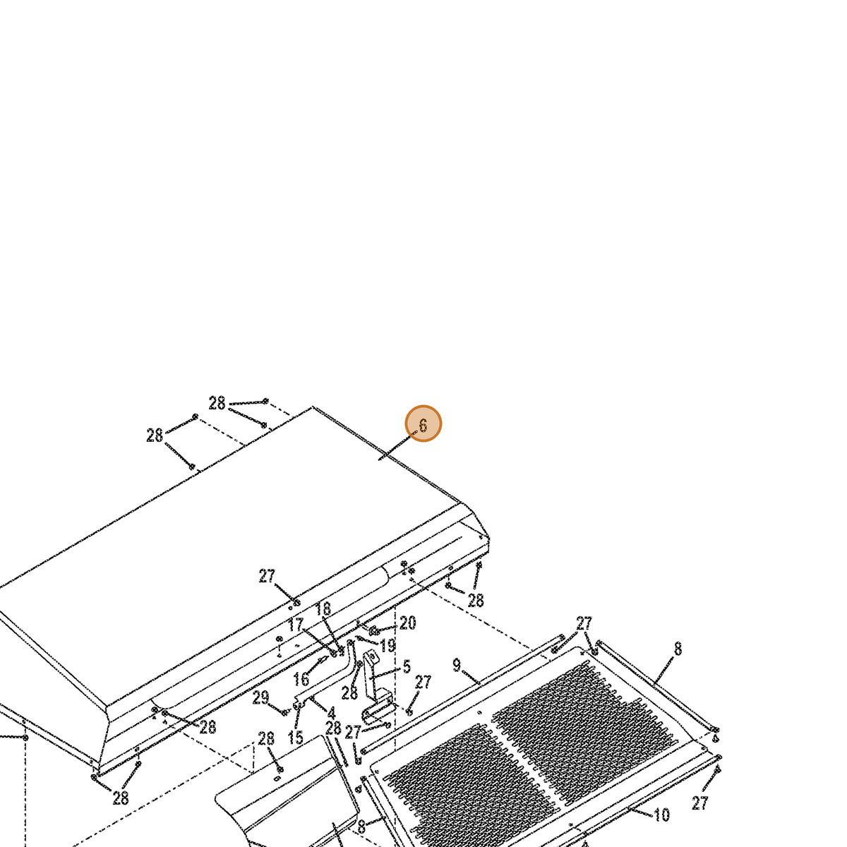 Grasshopper part 645835 — IPL diagram snippet (6x zoom, amber highlight)