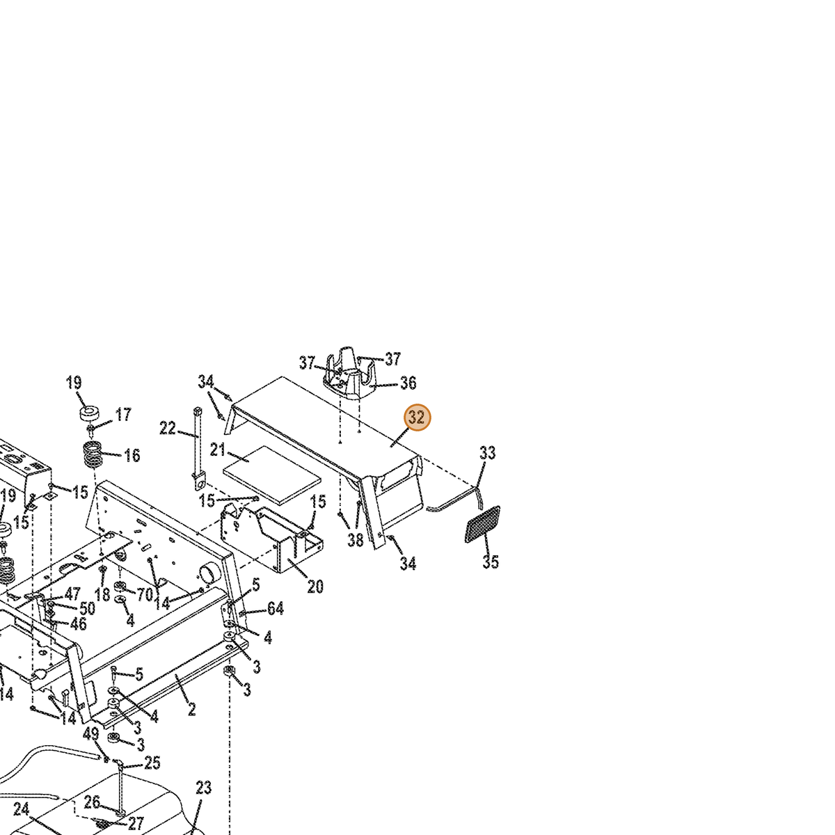 Grasshopper part 693227 — IPL diagram snippet (6x zoom, amber highlight)