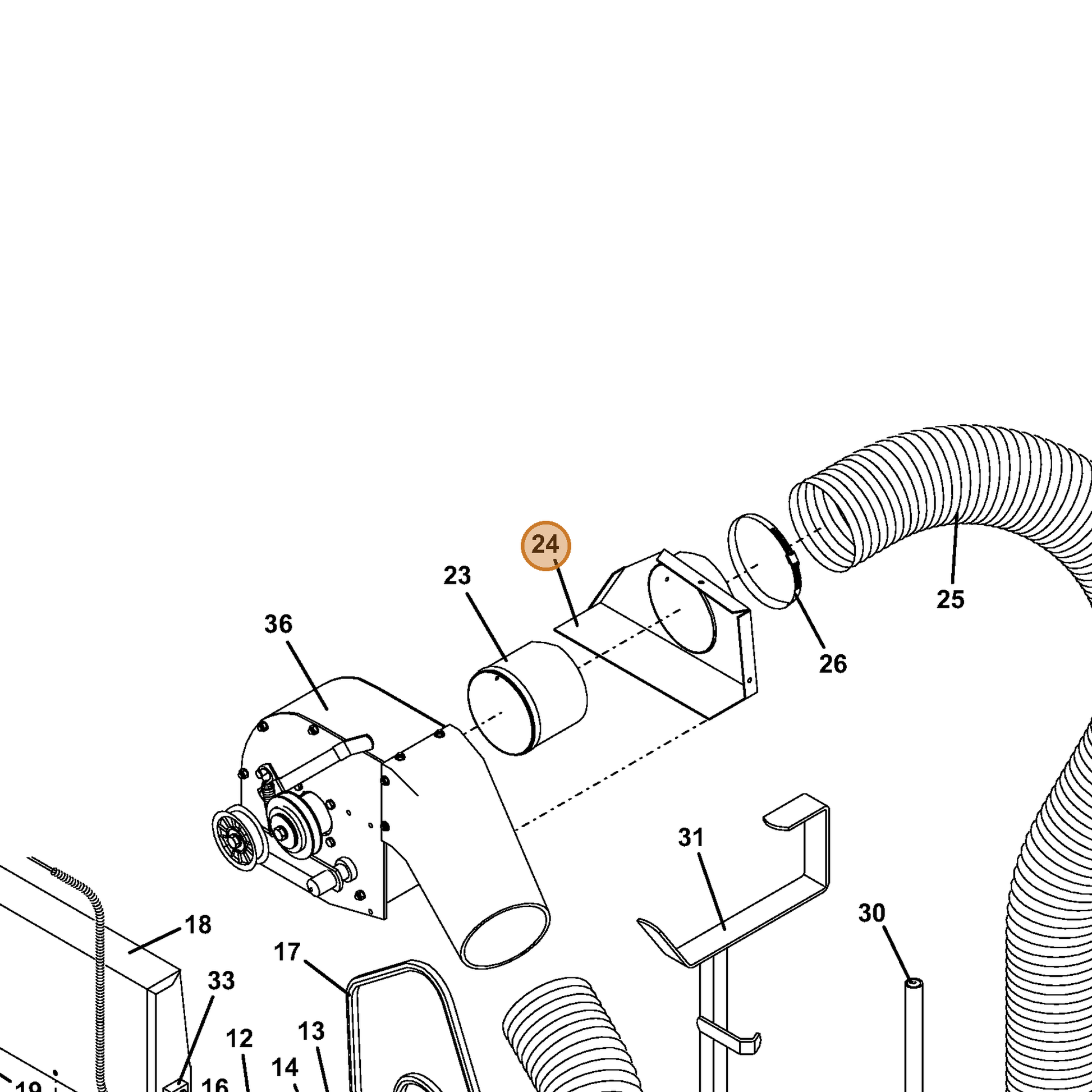 Grasshopper part 693345 — IPL diagram snippet (6x zoom, amber highlight)