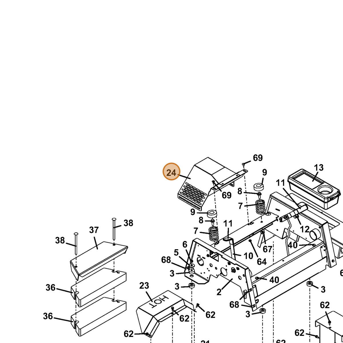 Grasshopper part 693783 — IPL diagram snippet (6x zoom, amber highlight)