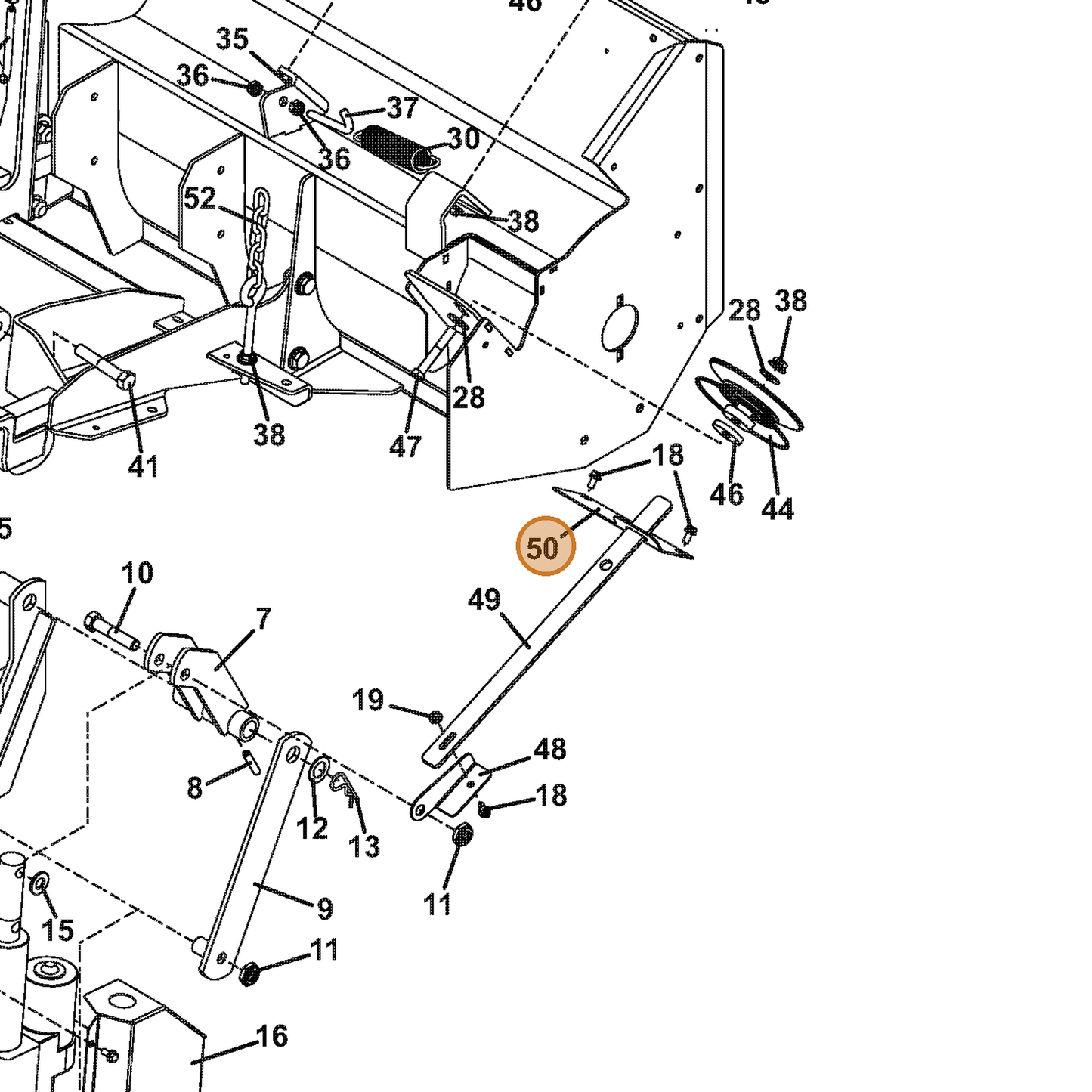 Grasshopper part 722151 — IPL diagram snippet (6x zoom, amber highlight)