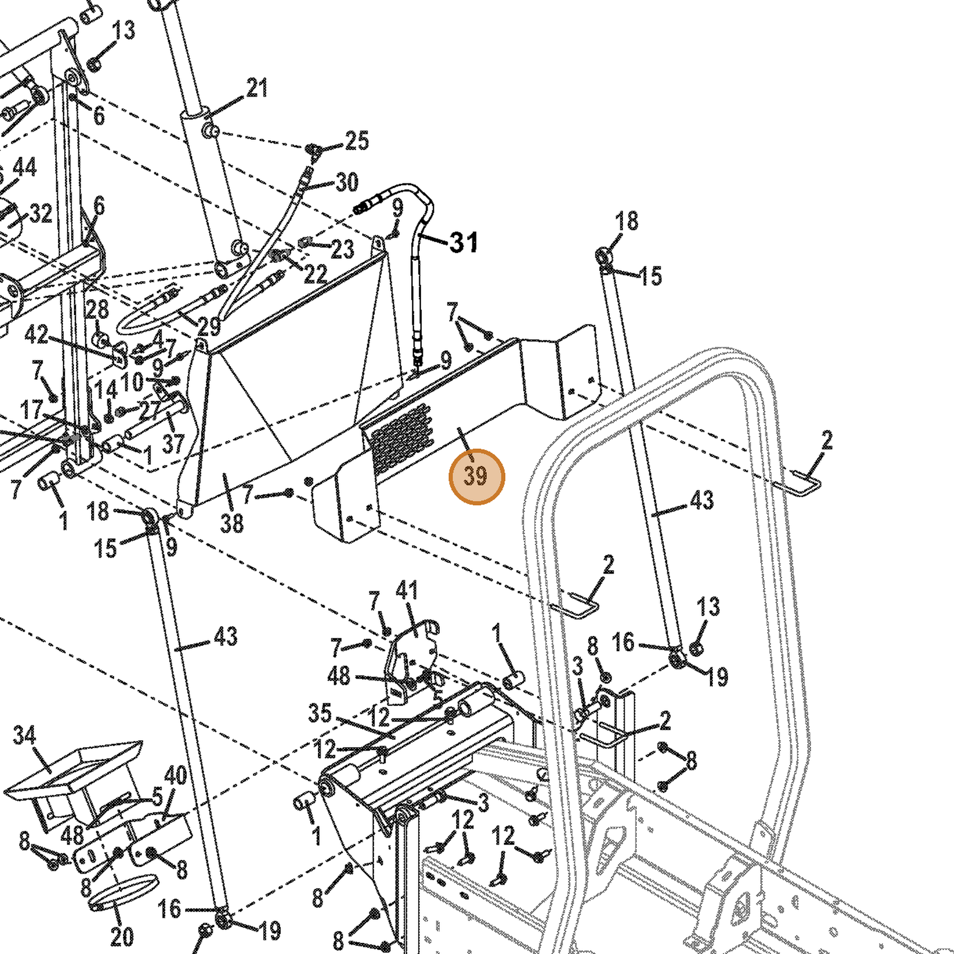 Grasshopper part 722357 — IPL diagram snippet (6x zoom, amber highlight)