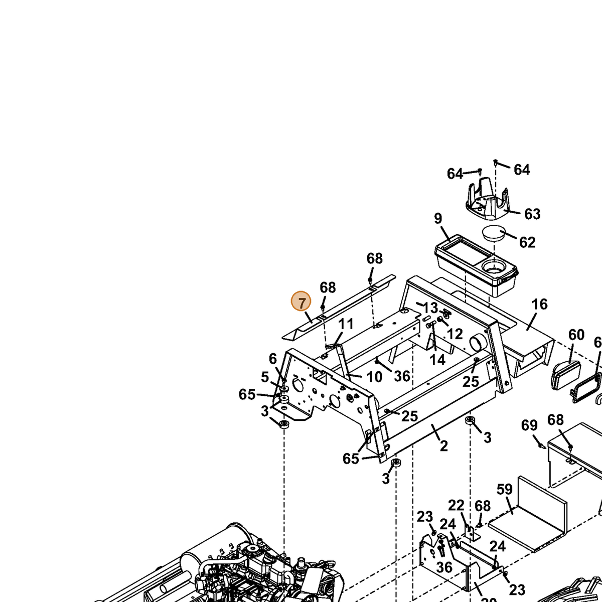 Grasshopper part 722767 — IPL diagram snippet (6x zoom, amber highlight)