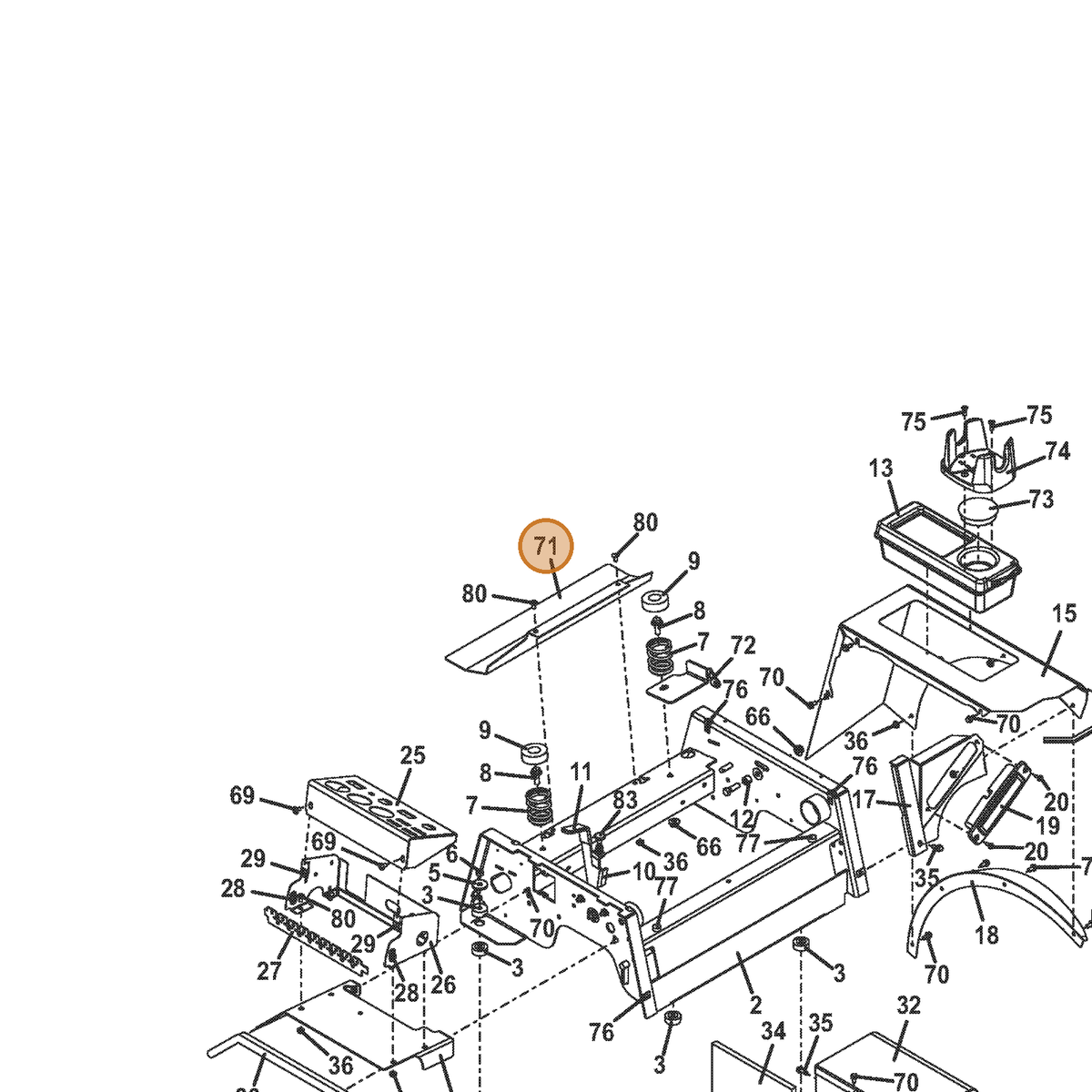Grasshopper part 722779 — IPL diagram snippet (6x zoom, amber highlight)