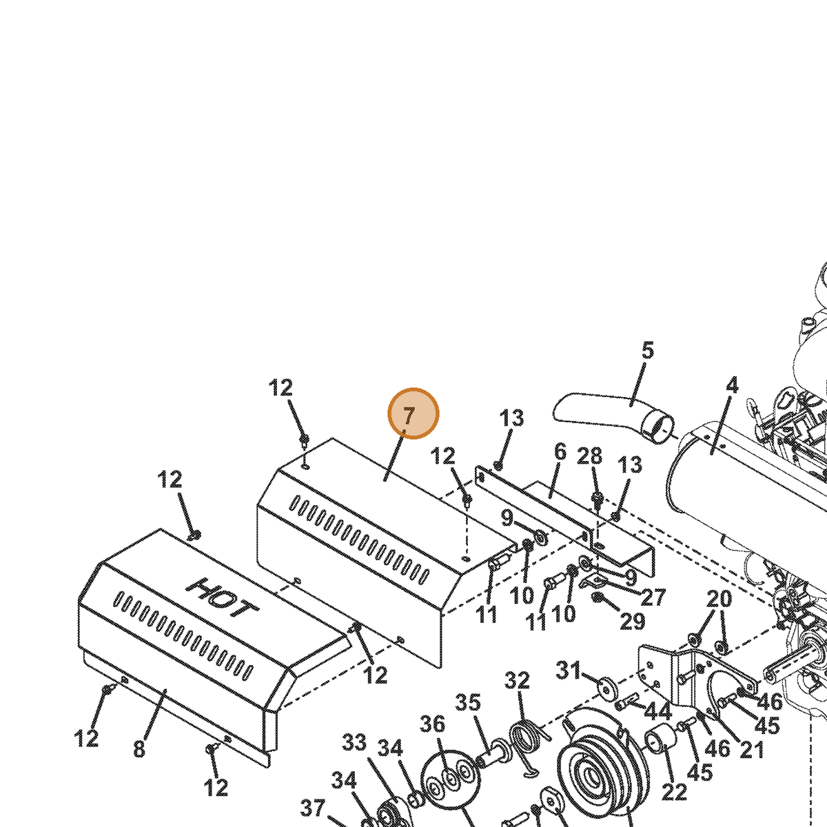Grasshopper part 722837 — IPL diagram snippet (6x zoom, amber highlight)