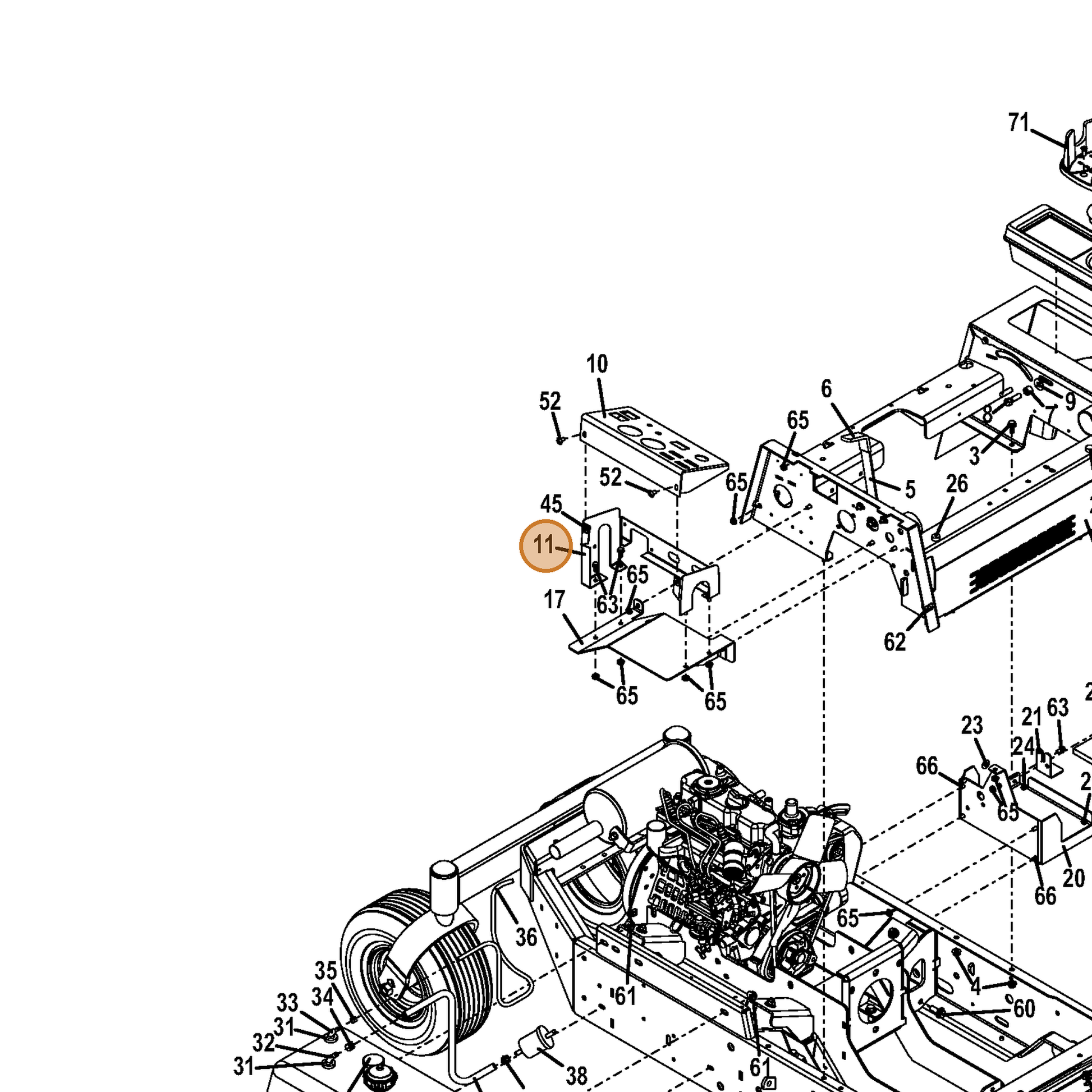Grasshopper part 722876 — IPL diagram snippet (6x zoom, amber highlight)