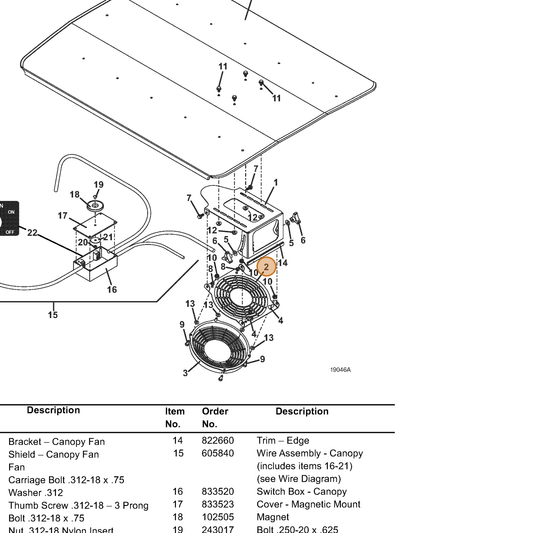 Grasshopper part 723080 — IPL diagram snippet (6x zoom, amber highlight)