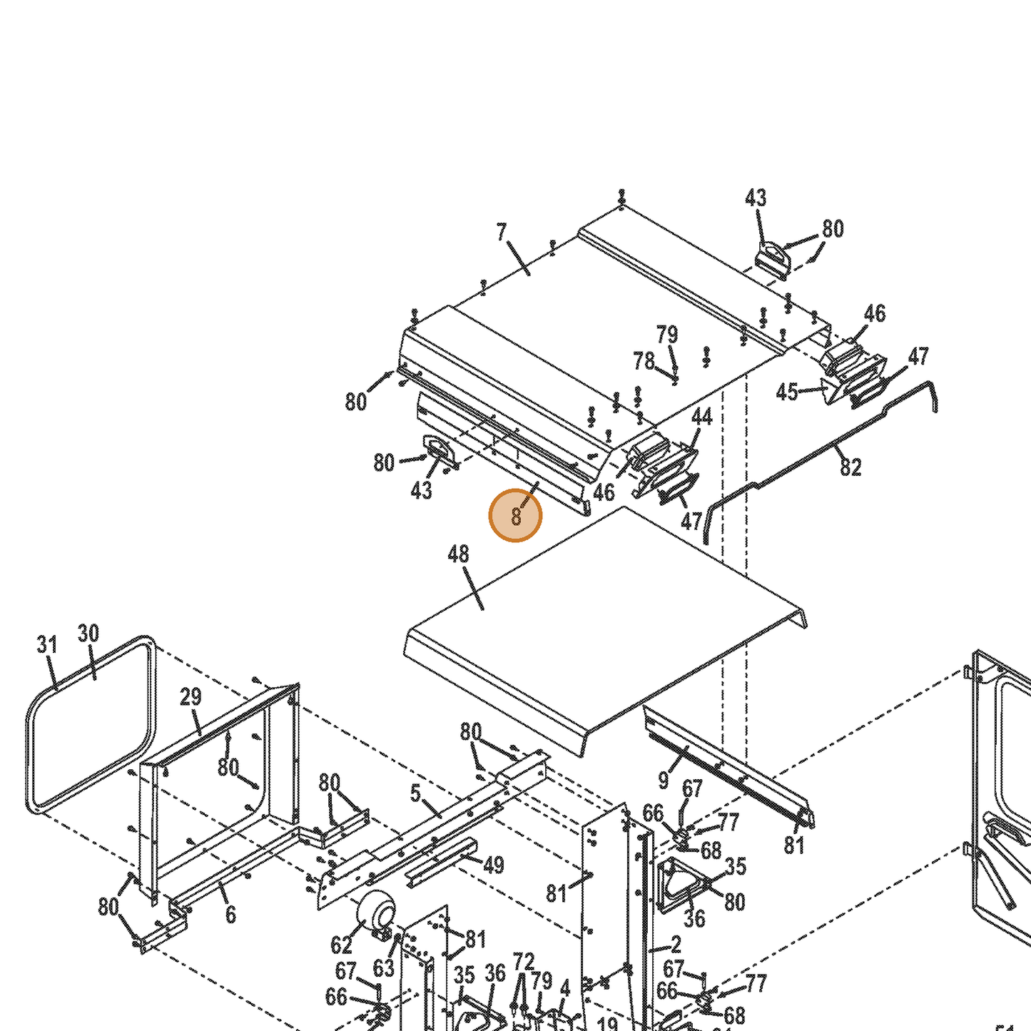 Grasshopper part 723101 — IPL diagram snippet (6x zoom, amber highlight)