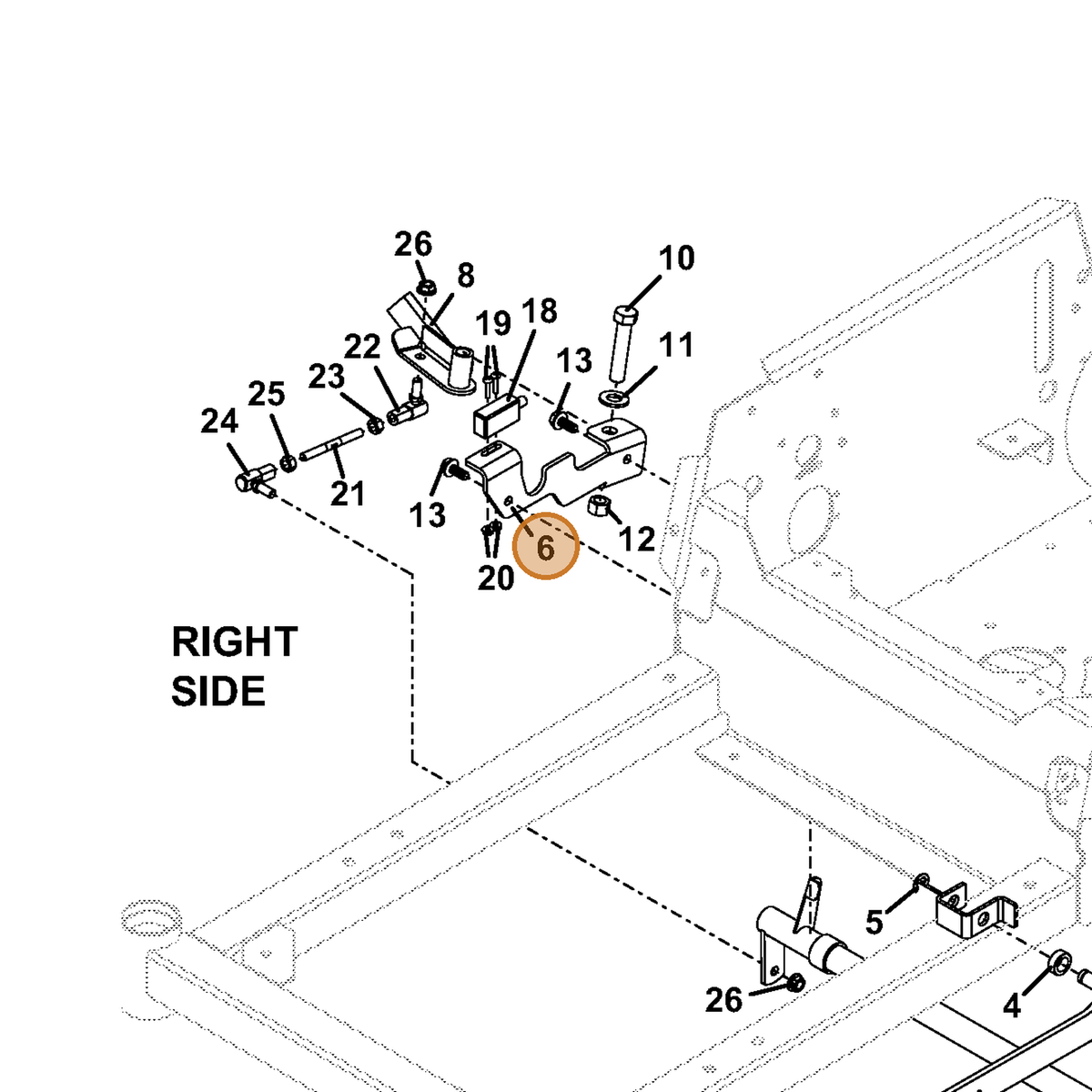 Grasshopper part 724664 — IPL diagram snippet (6x zoom, amber highlight)