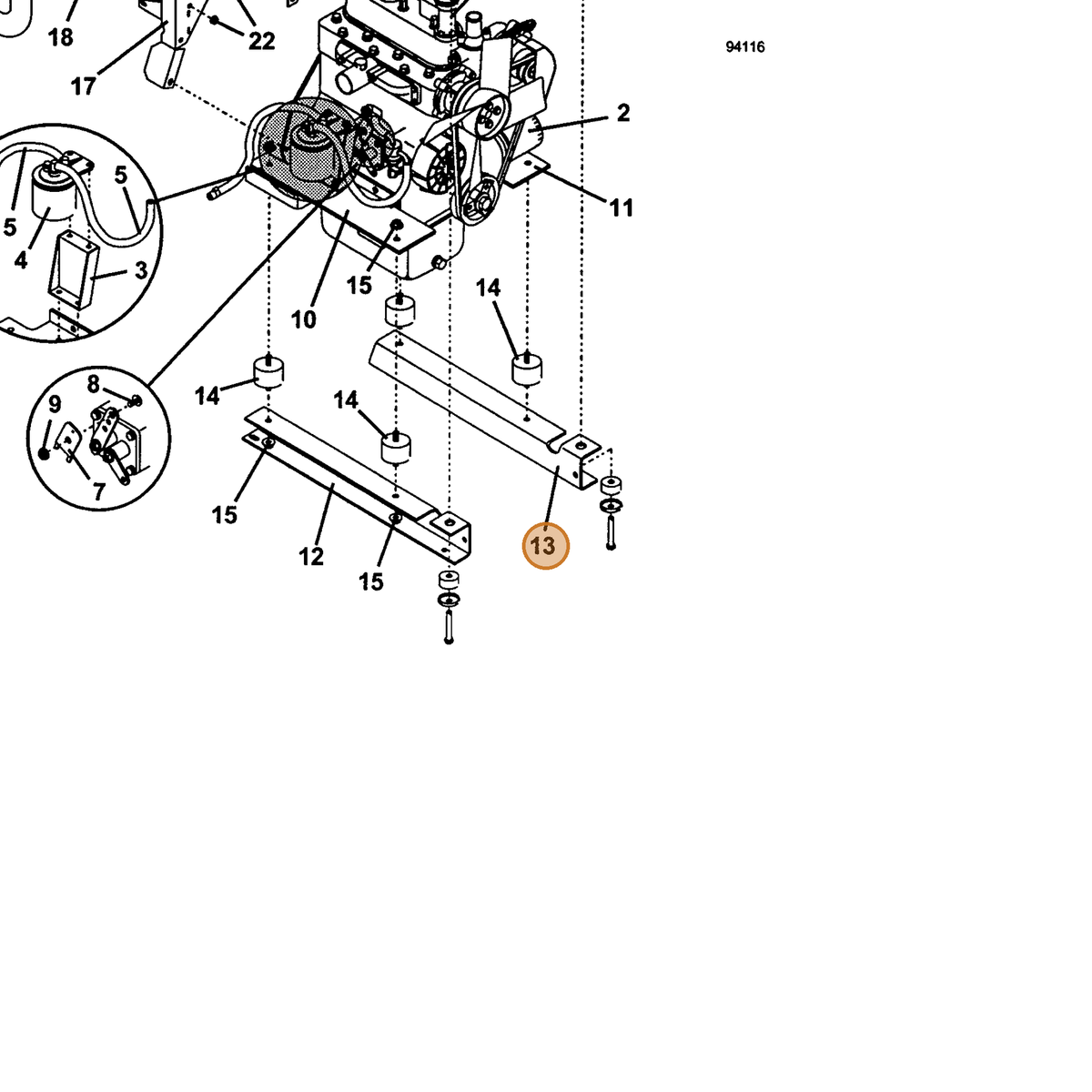 Grasshopper part 725301 — IPL diagram snippet (6x zoom, amber highlight)