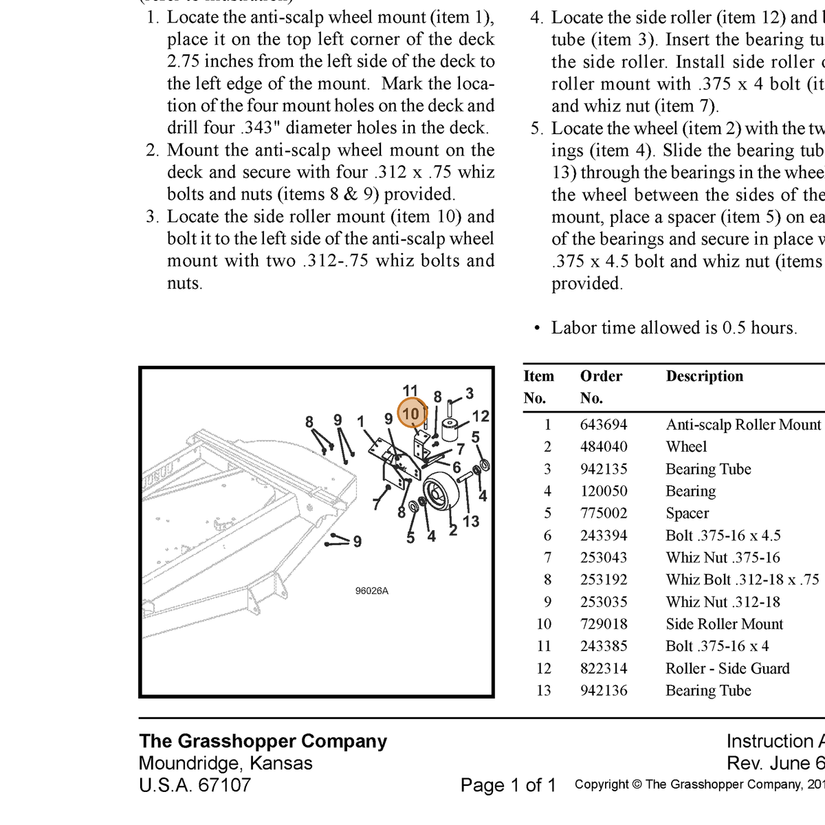 Grasshopper part 729018 — IPL diagram snippet (6x zoom, amber highlight)