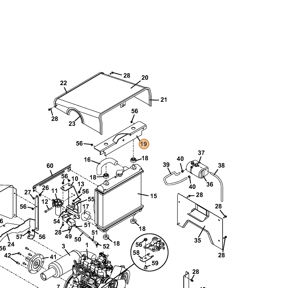 Grasshopper part 729327 — IPL diagram snippet (6x zoom, amber highlight)