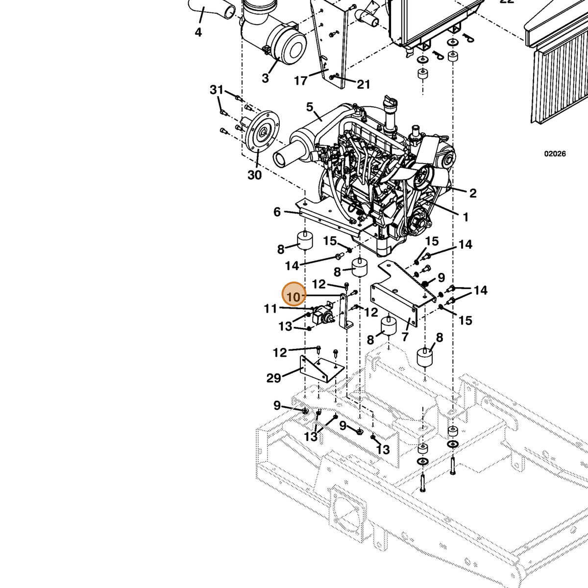 Grasshopper part 732883 — IPL diagram snippet (6x zoom, amber highlight)