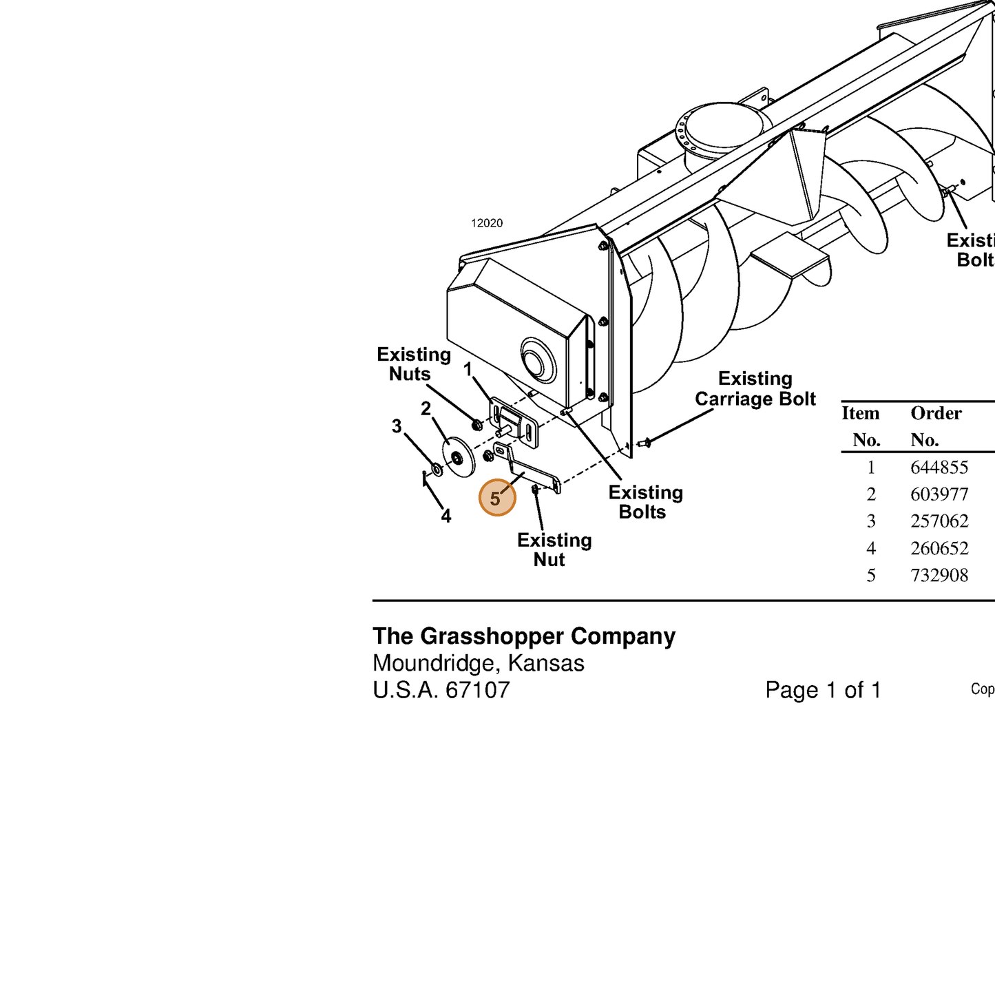 Grasshopper part 732908 — IPL diagram snippet (6x zoom, amber highlight)