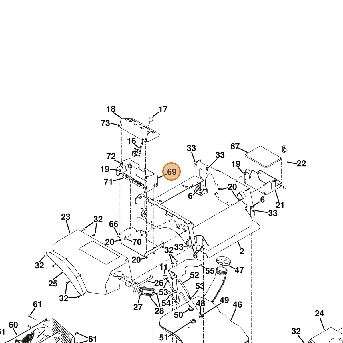 Grasshopper part 751034 — IPL diagram snippet (6x zoom, amber highlight)