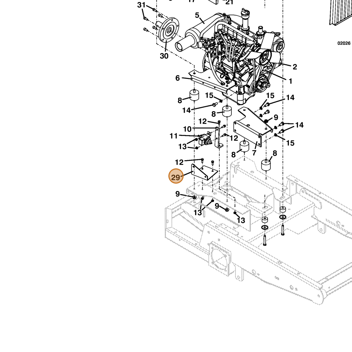 Grasshopper part 754097 — IPL diagram snippet (6x zoom, amber highlight)
