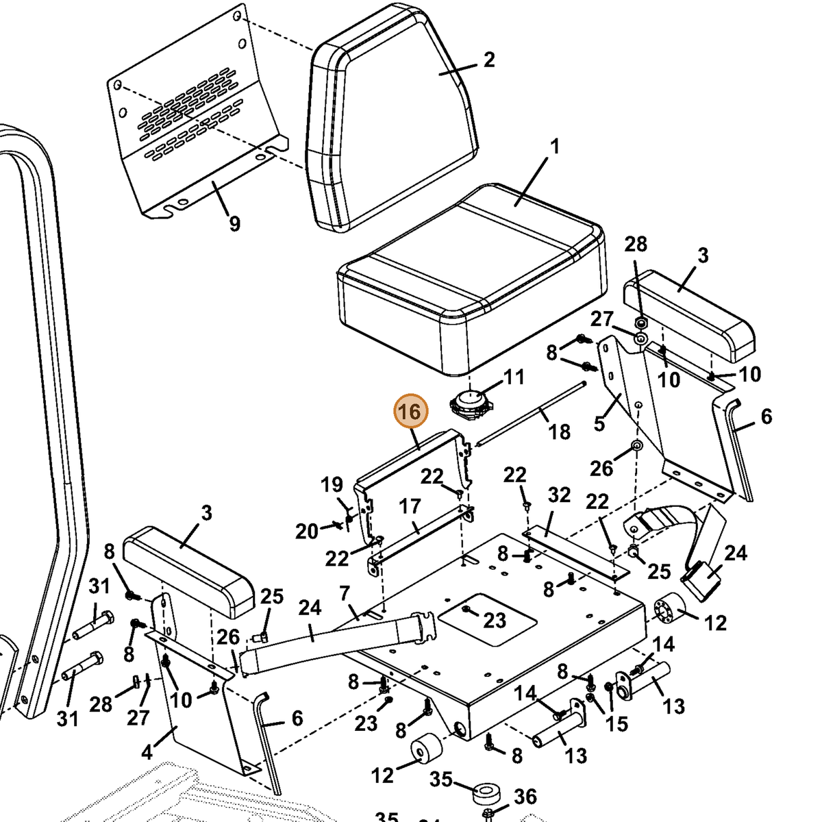 Grasshopper part 754240 — IPL diagram snippet (6x zoom, amber highlight)