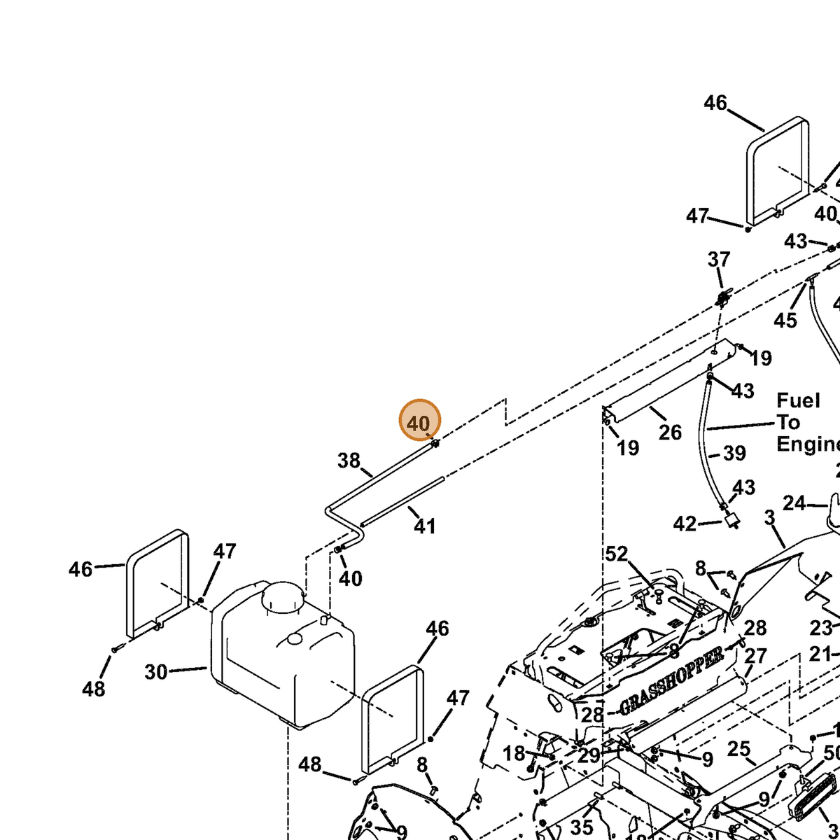 Grasshopper part 821711 — IPL diagram snippet (6x zoom, amber highlight)