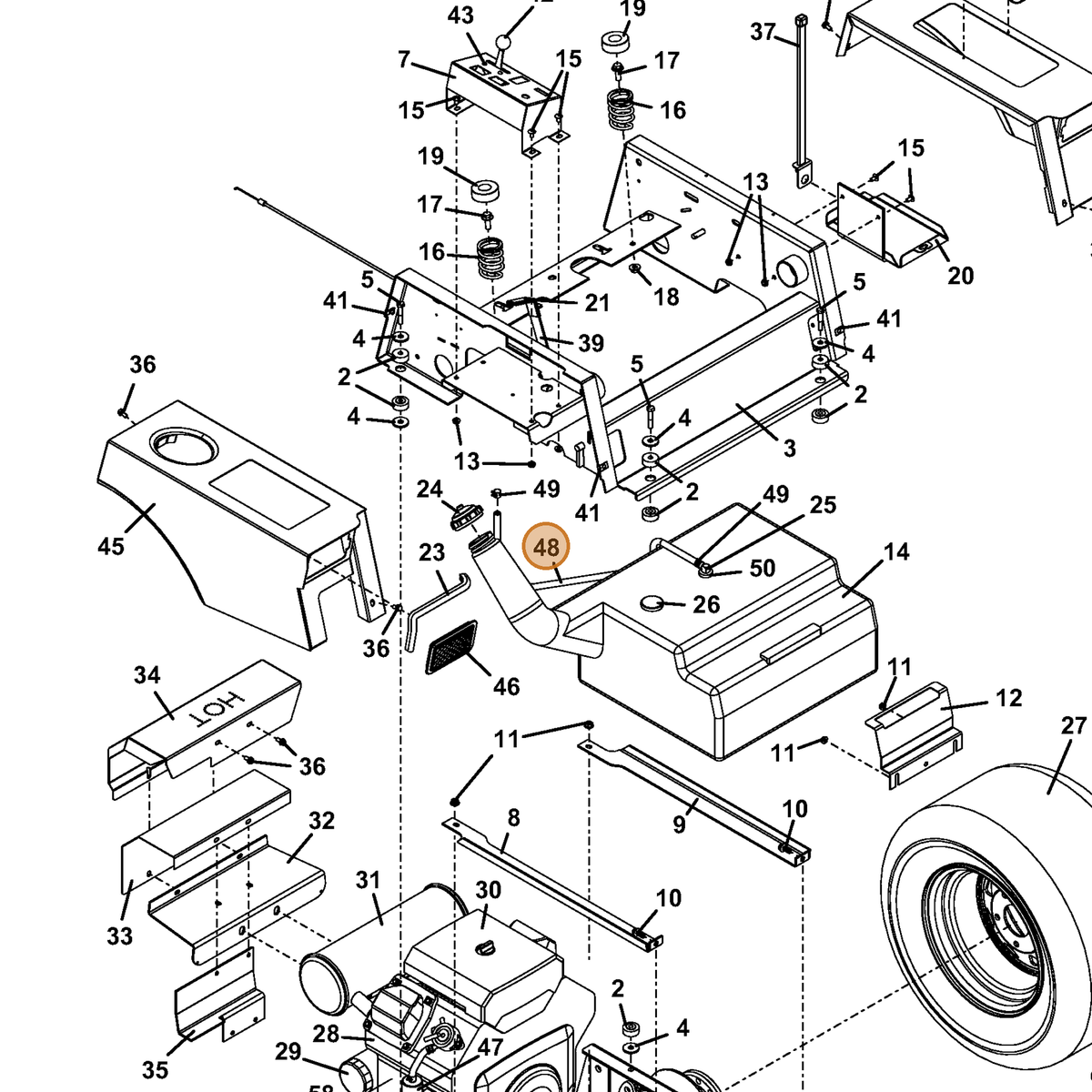 Grasshopper part 821736 — IPL diagram snippet (6x zoom, amber highlight)