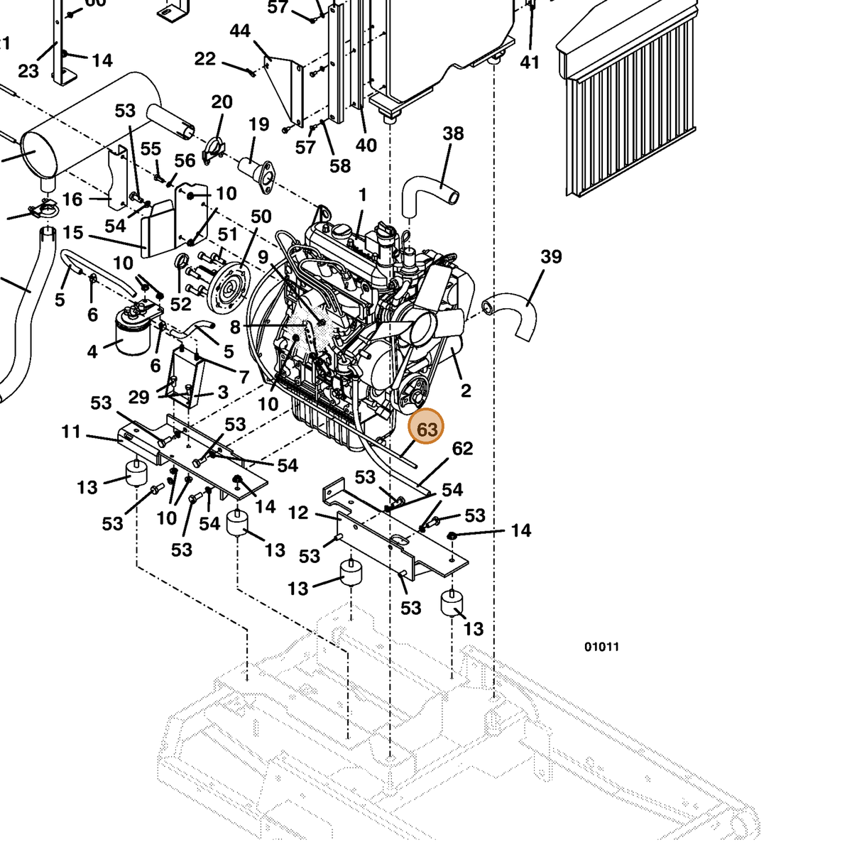 Grasshopper part 821743 — IPL diagram snippet (6x zoom, amber highlight)