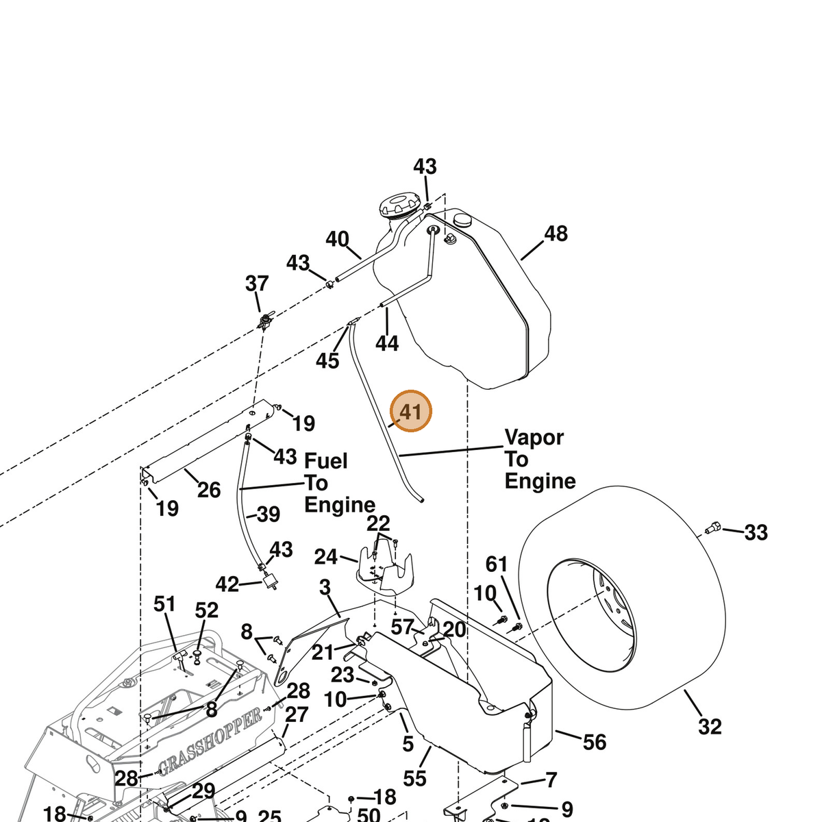 Grasshopper part 821753 — IPL diagram snippet (6x zoom, amber highlight)