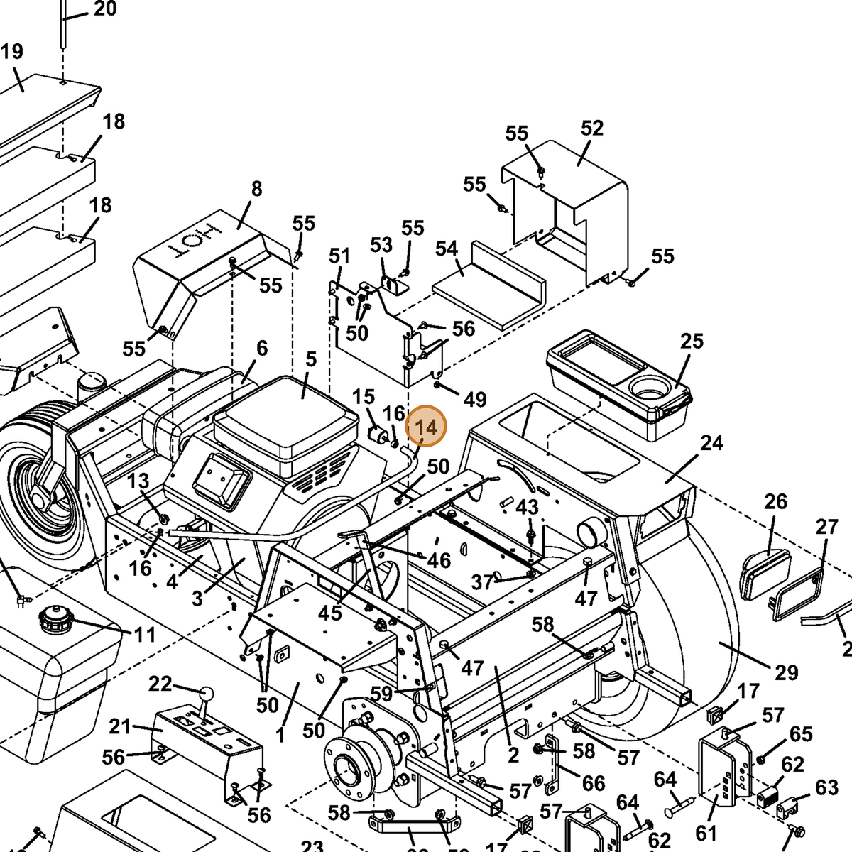 Grasshopper part 821770 — IPL diagram snippet (6x zoom, amber highlight)