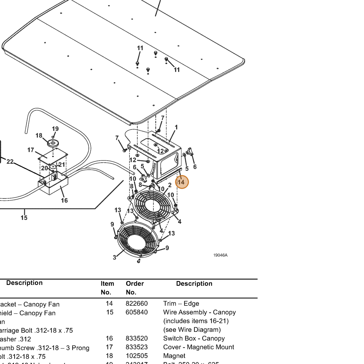Grasshopper part 822660 — IPL diagram snippet (6x zoom, amber highlight)
