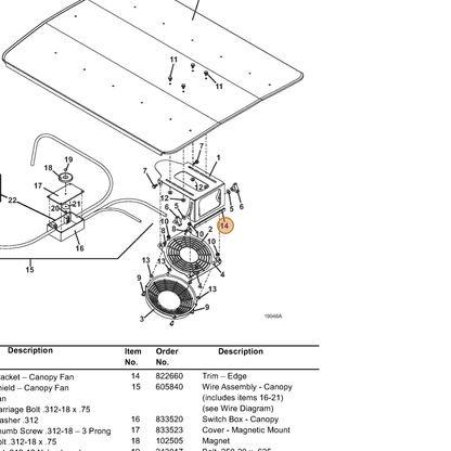 Grasshopper part 822660 — IPL diagram snippet (6x zoom, amber highlight)