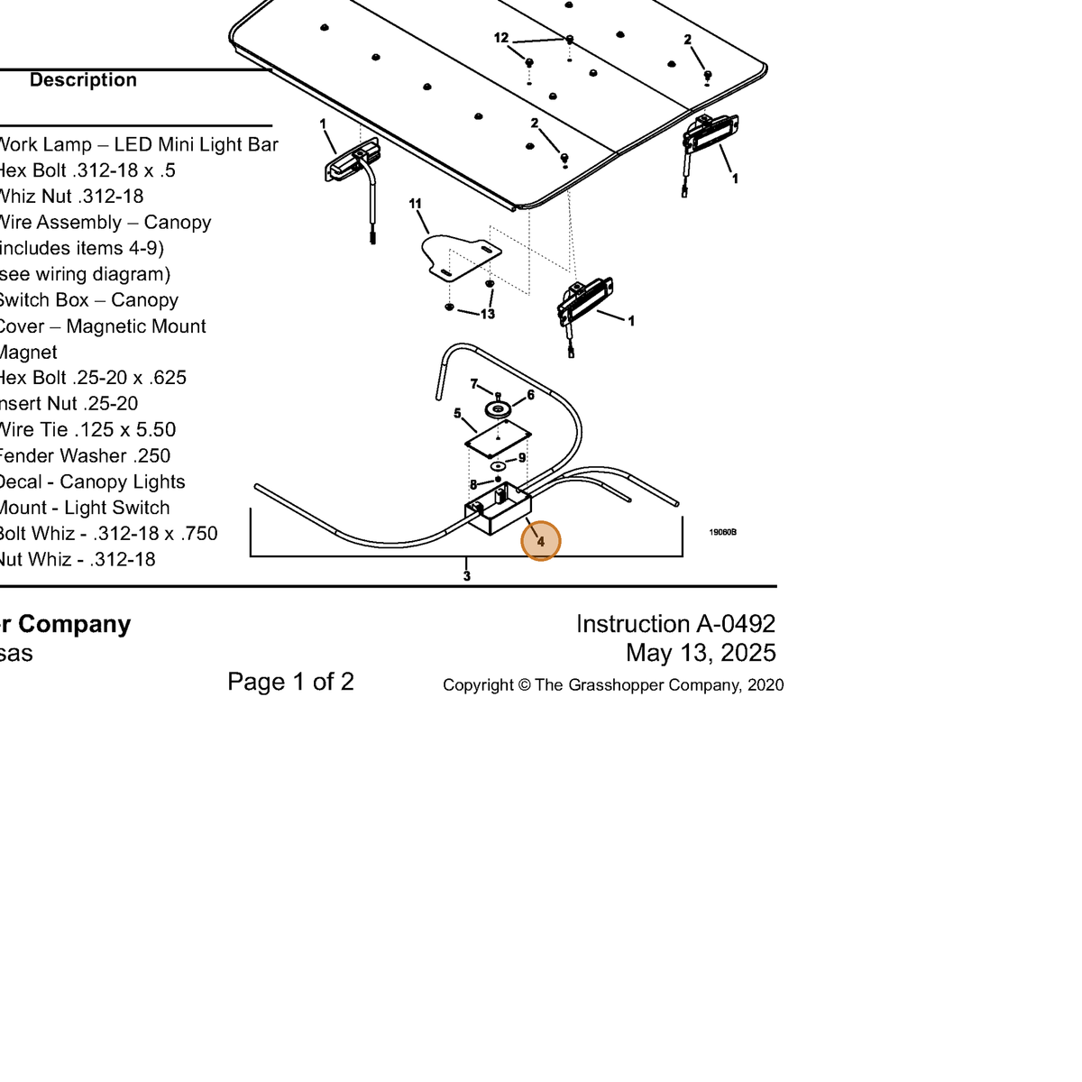 Grasshopper part 833520 — IPL diagram snippet (6x zoom, amber highlight)