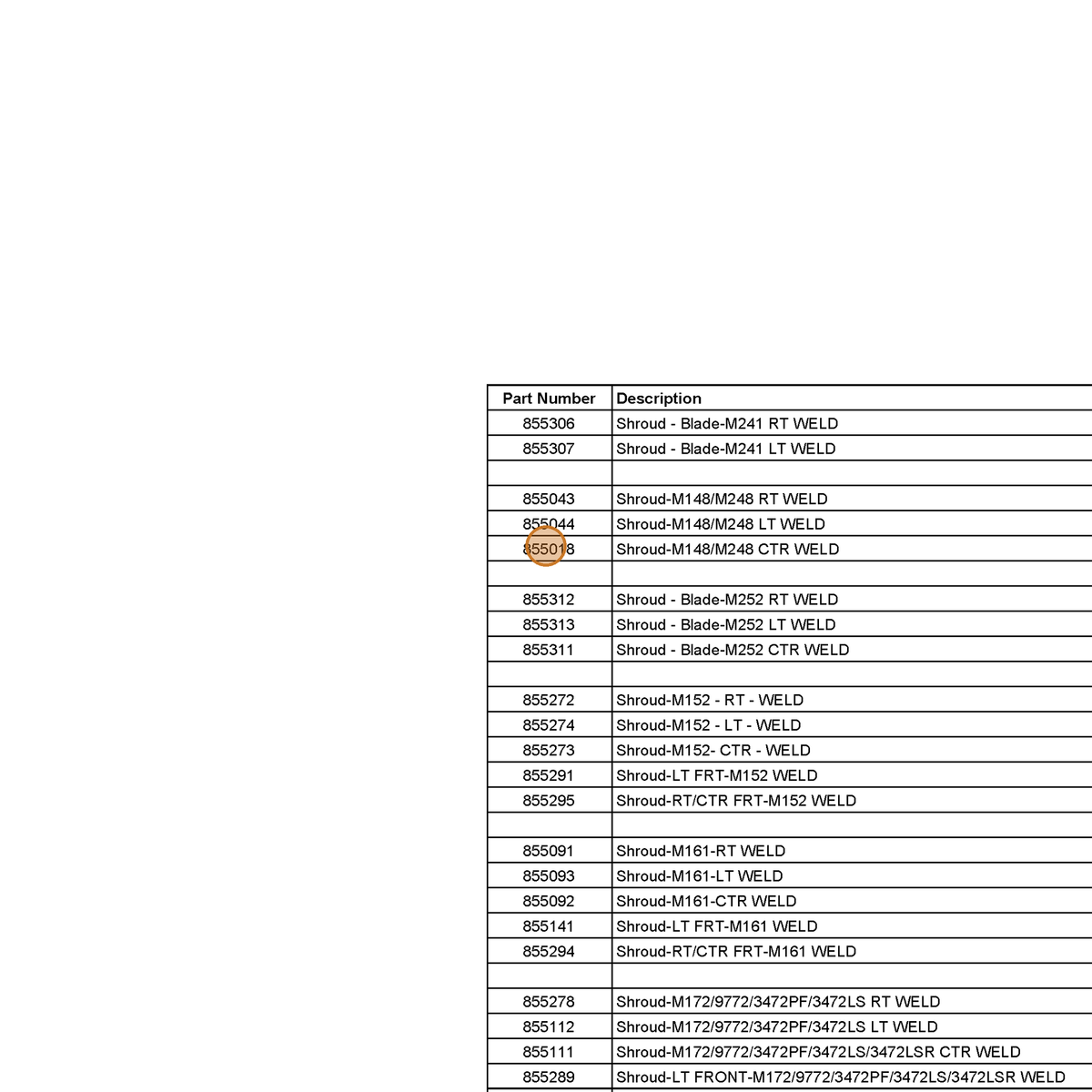 Grasshopper part 855018 — IPL diagram snippet (6x zoom, amber highlight)