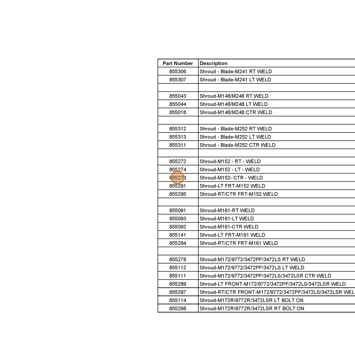 Grasshopper part 855273 — IPL diagram snippet (6x zoom, amber highlight)