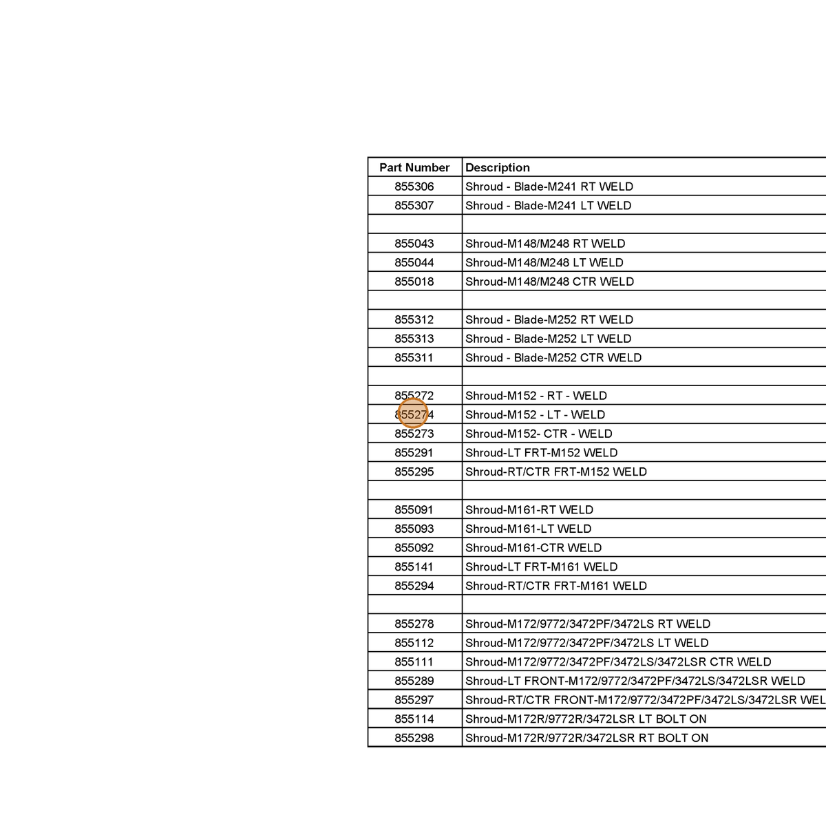 Grasshopper part 855274 — IPL diagram snippet (6x zoom, amber highlight)