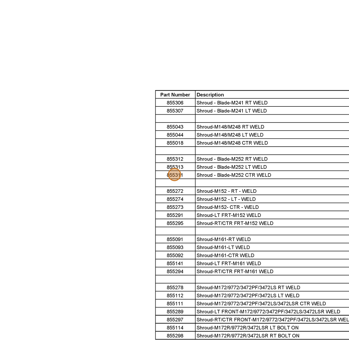 Grasshopper part 855311 — IPL diagram snippet (6x zoom, amber highlight)
