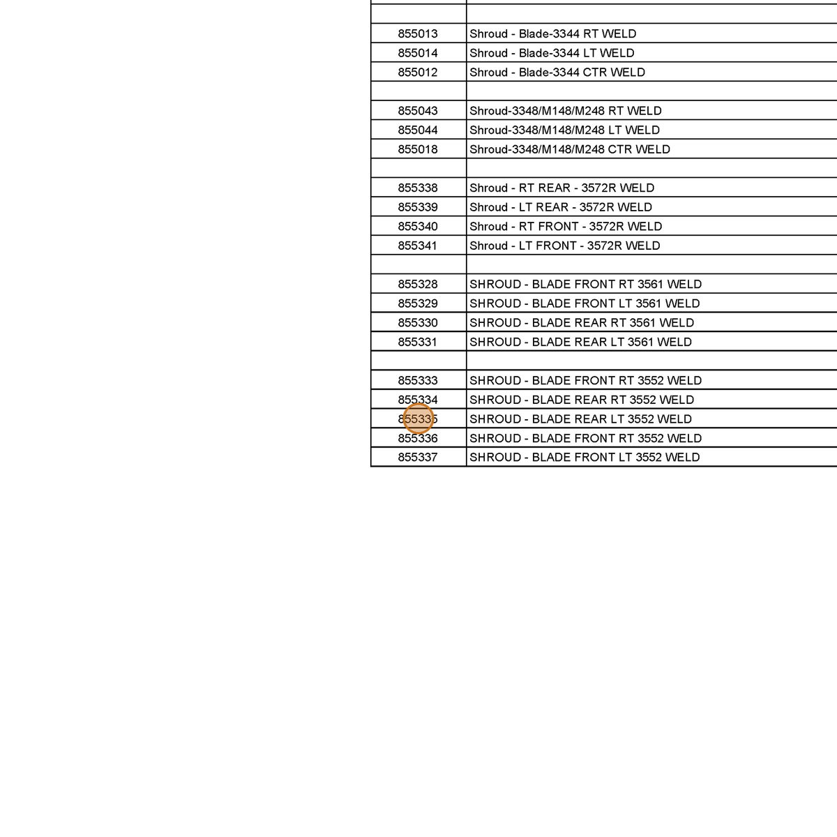 Grasshopper part 855335 — IPL diagram snippet (6x zoom, amber highlight)