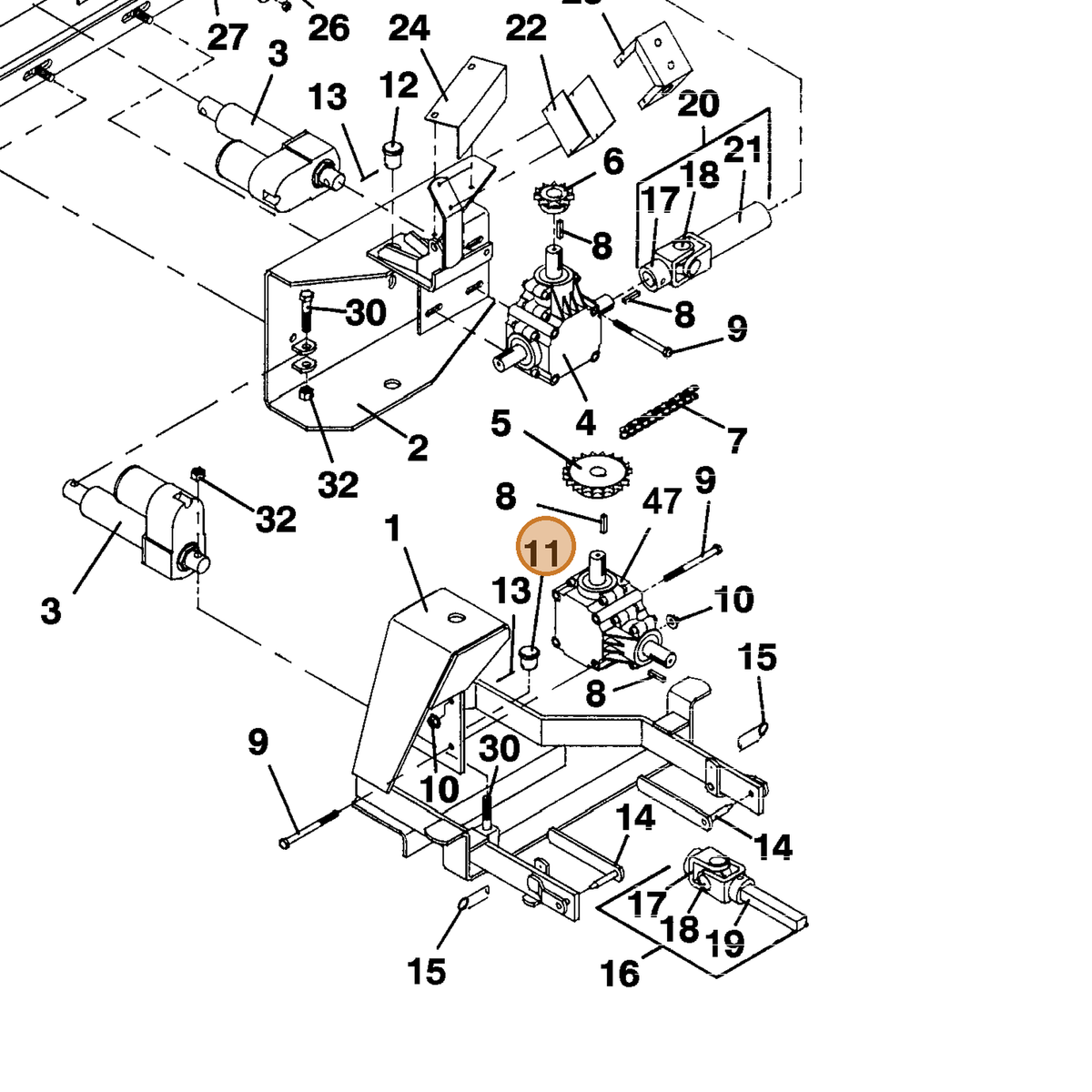 Grasshopper part 883106 — IPL diagram snippet (6x zoom, amber highlight)